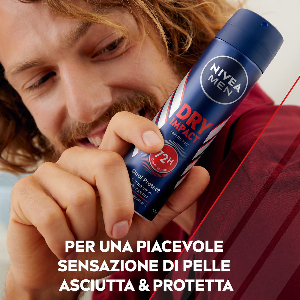 Nivea Men Dry Impact Deodorante Spray 150 ml, Deodorante uomo per 72h di protezione antitraspirante
