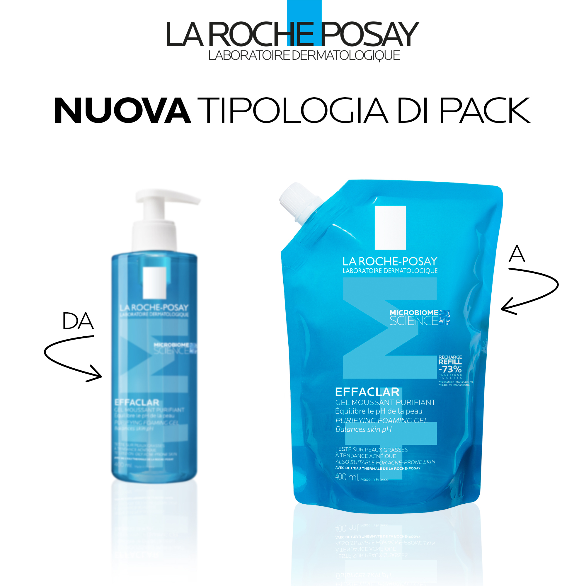 La Roche-Posay Effaclar Cleansing Gel +M Refill per pelle mista, grassa o a tendenza acneica 400 ml