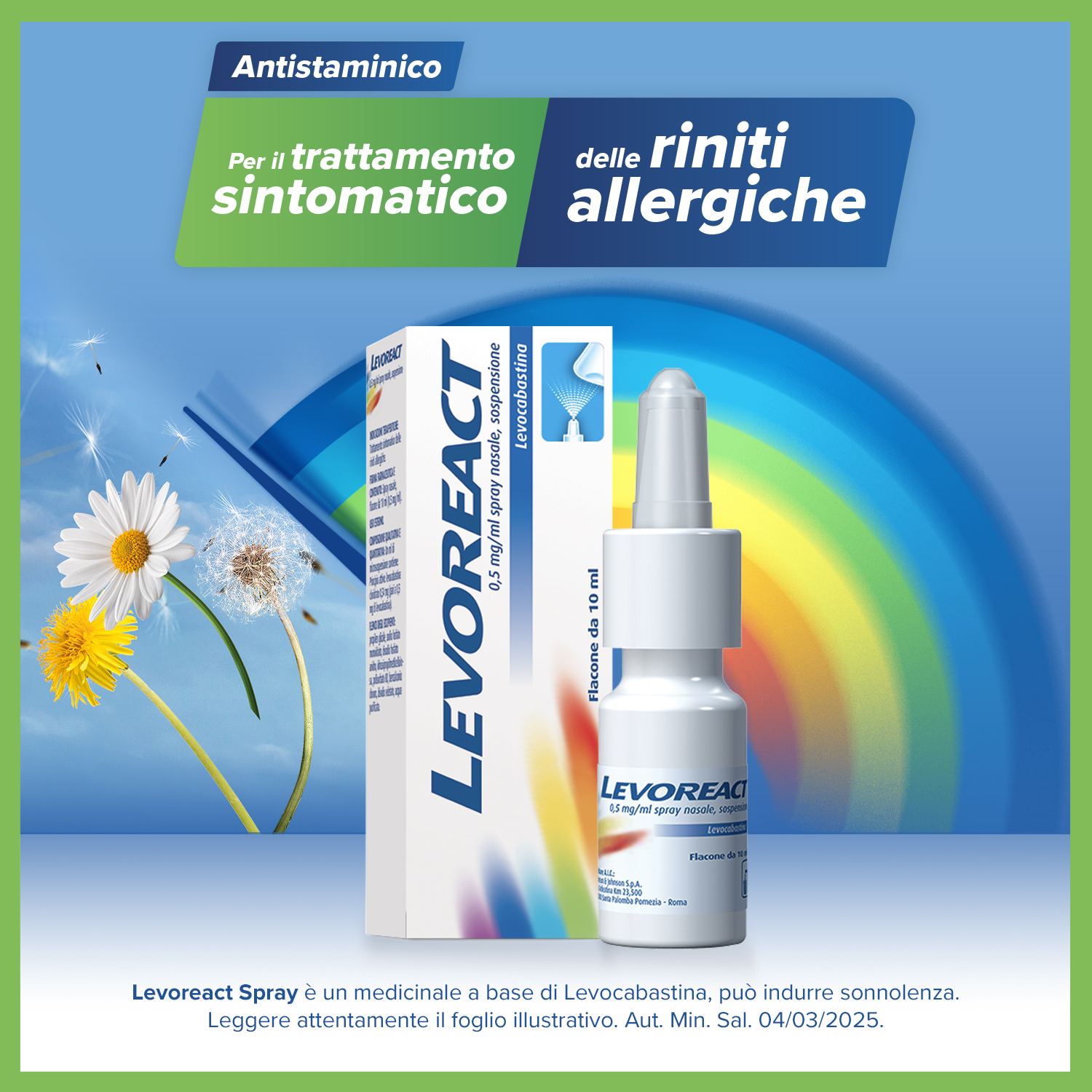 Levoreact Spray Nasale Antistaminico per Allergia Riniti Allergiche e Naso che Cola