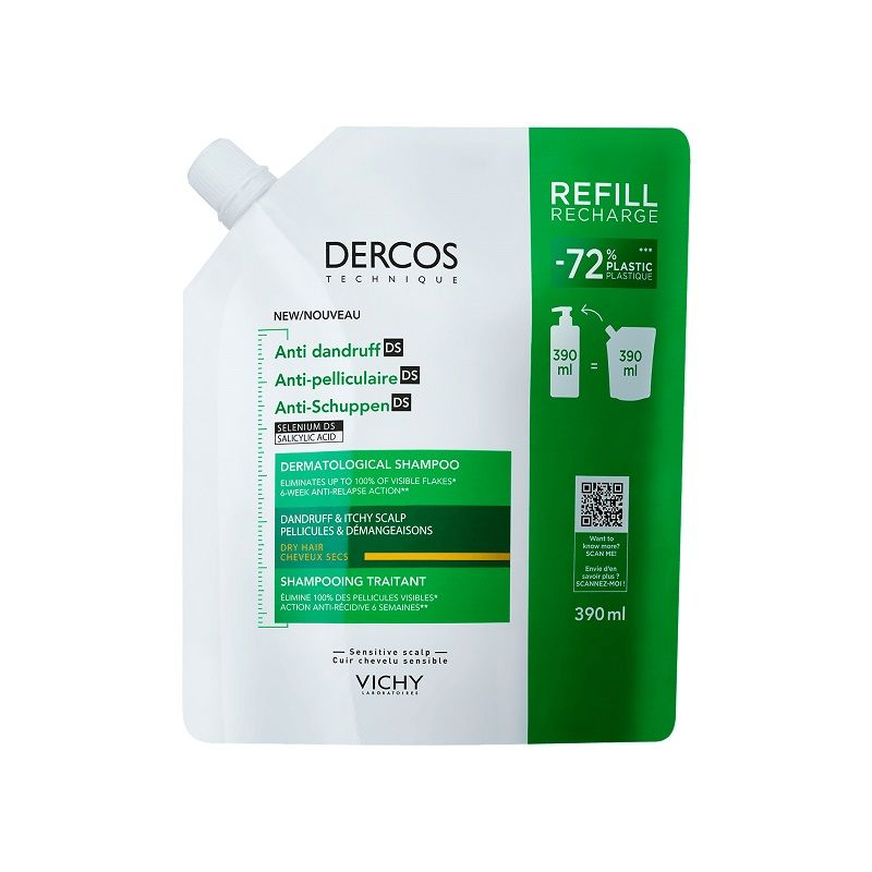 Vichy Dercos shampoo trattante antiforfora DS per capelli da normali a grassi eco ricarica 390ml