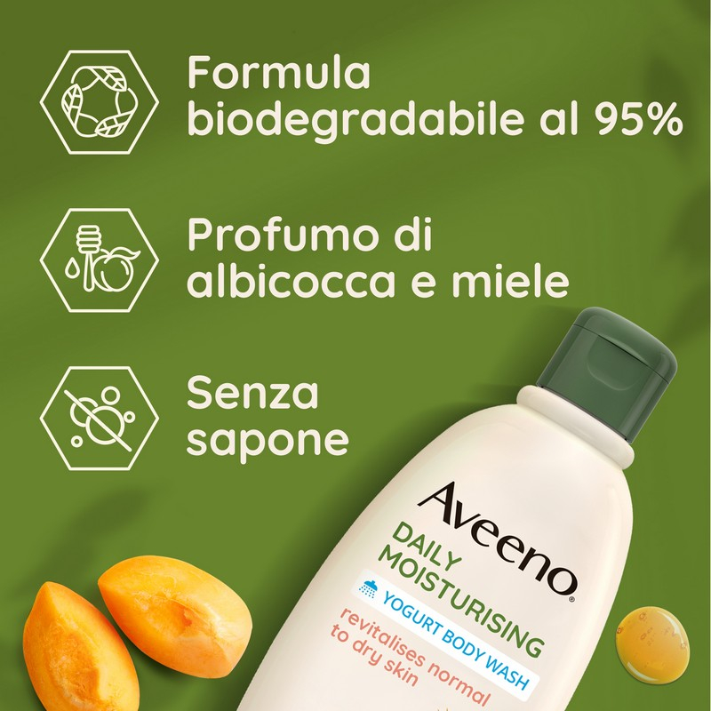 Aveeno, Bagno Doccia allo Yogurt, Dalily Moisturising, Profumo di Miele e Albicocca, da Pelli Normali a Secche, anche Pelli Sensibili, Senza Sapone, 300ml