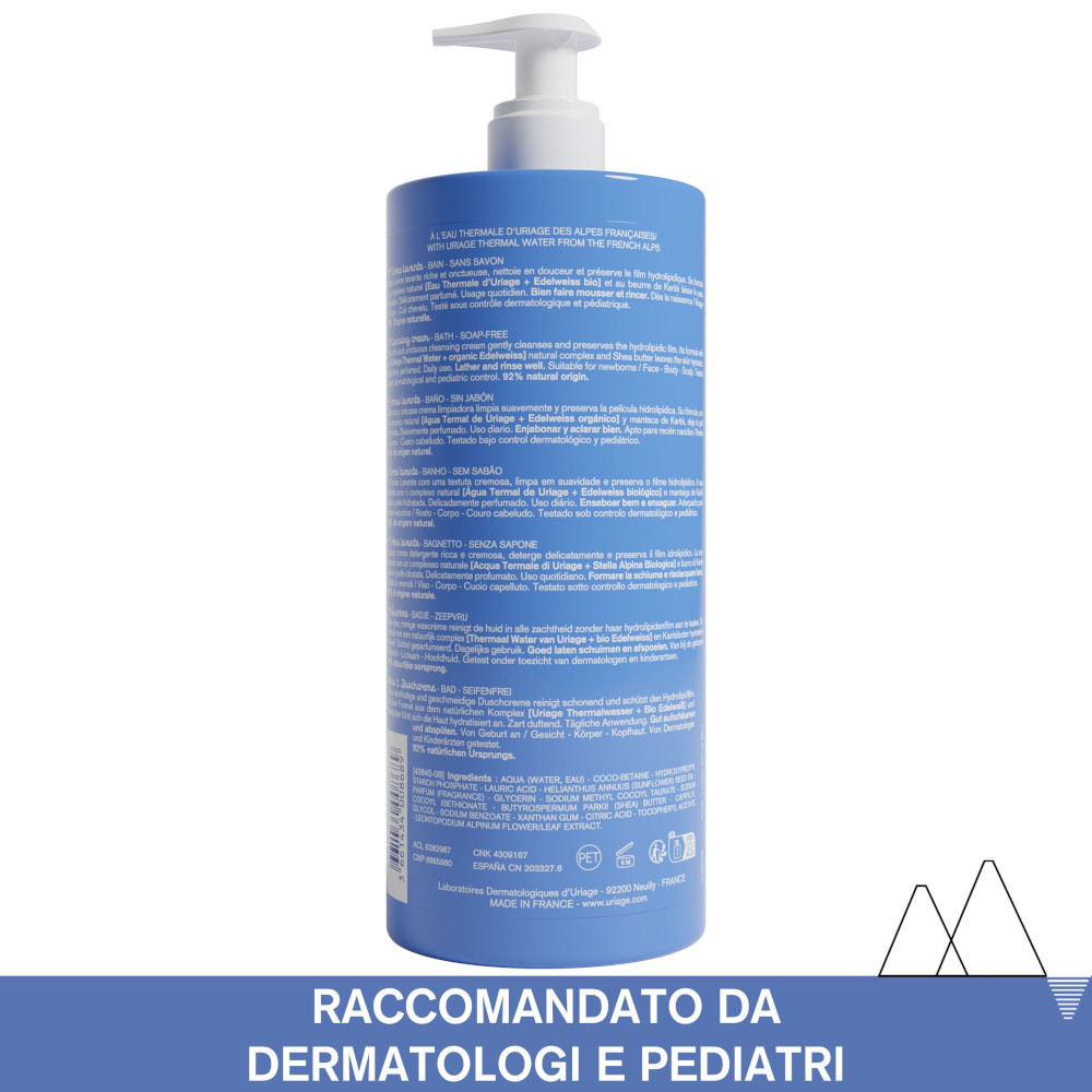 URIAGE Detergente e shampoo bebè per detergere delicatamente e preservare il film idrolipidico 1Lt