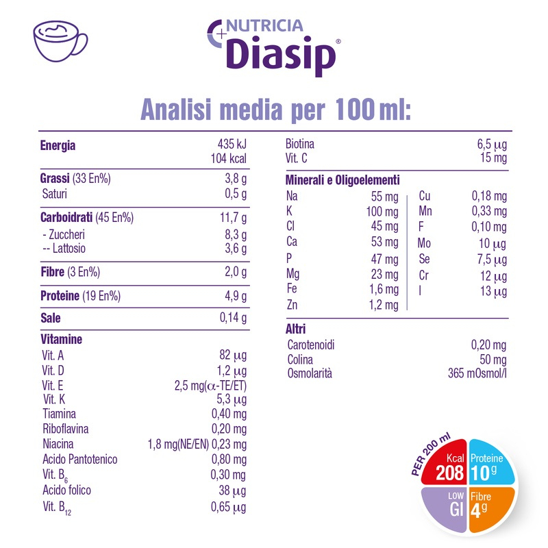 Diasip Integratore Per Diabetici Gusto Cappuccino 4x200 ml