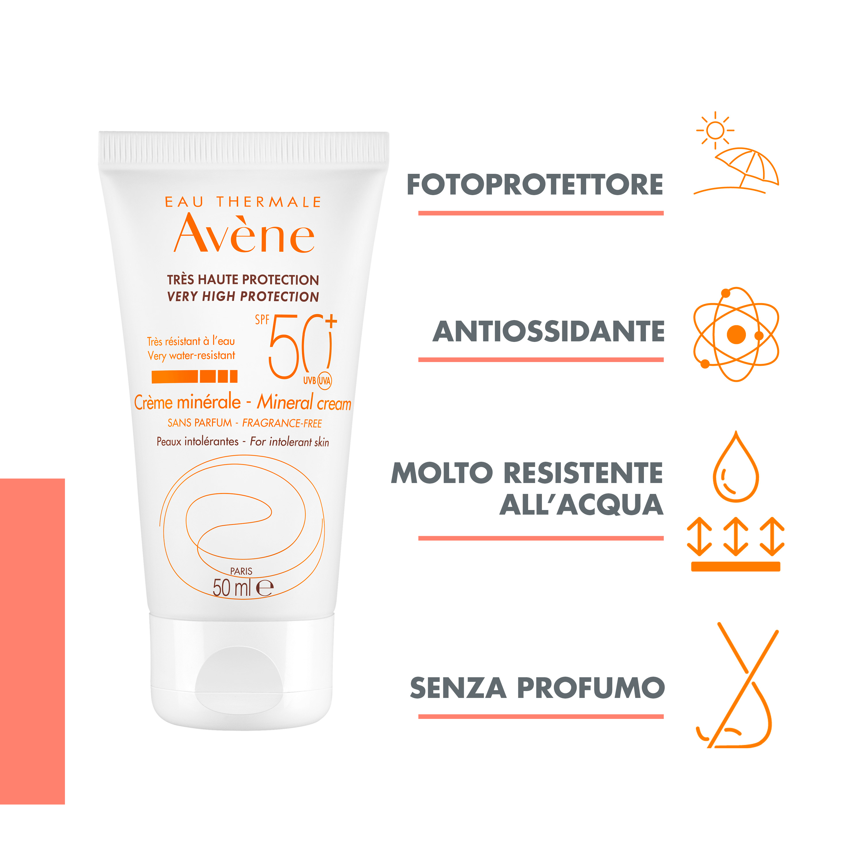 Avène Crema Solare Viso Schermo Minerale SPF 50+ 50mL