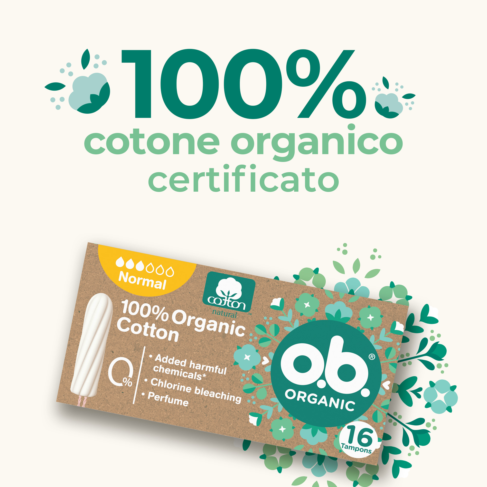 o.b. Assorbenti Interni Organic Normal 100% Cottone Biologico per flusso normale 16 tamponi
