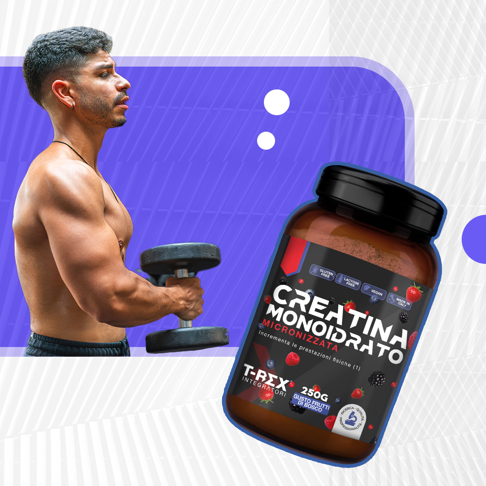T-Rex Integratori Creatina Monoidrato Micronizzata Gusto Frutti Di Bosco 250 g - Integratore Di Creatina