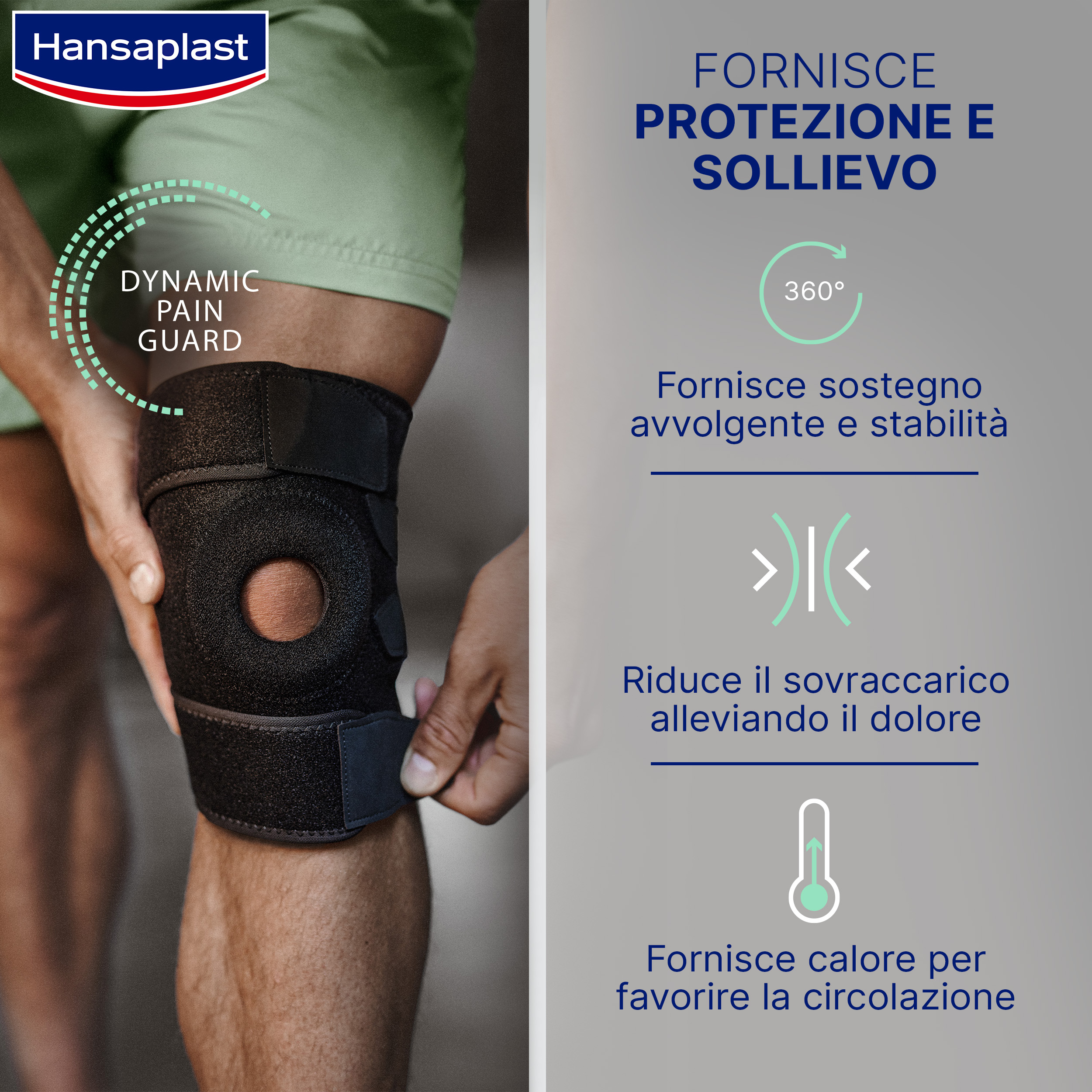 Hansaplast Sport Supporto Ginocchio, Tutore ginocchio per protezione e sollievo dal dolore, 1 pezzo