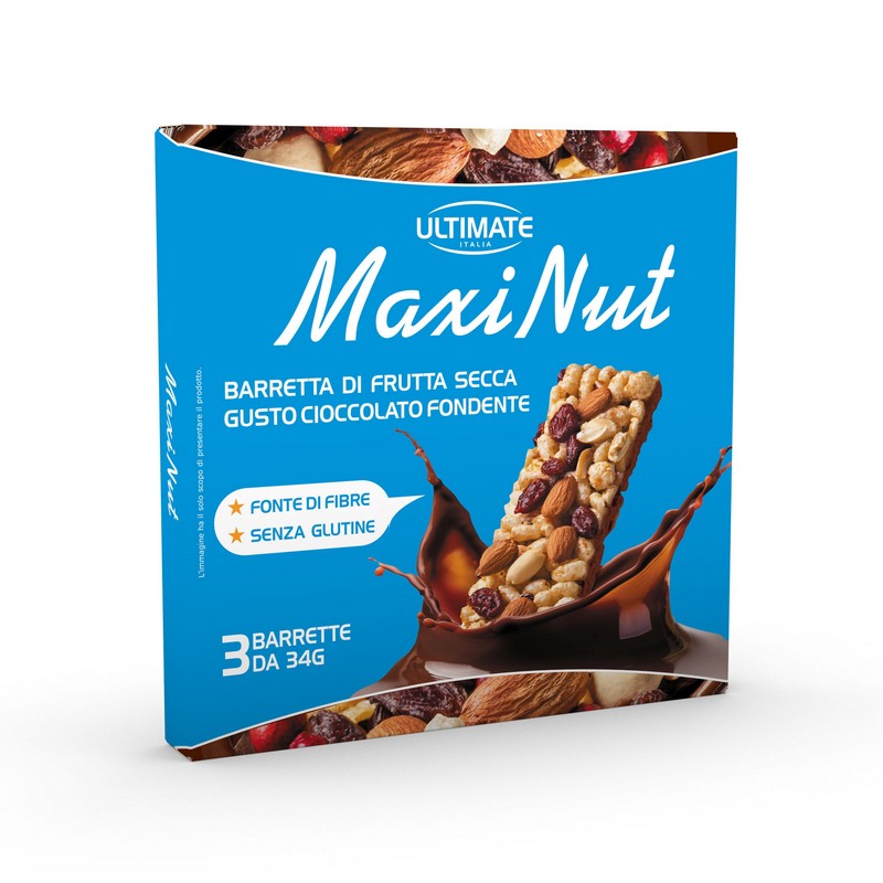 Ultimate Italia Maxi Nut - 3 Barrette Di Frutta Secca Gusto Cioccolato Fondente Da 34 g