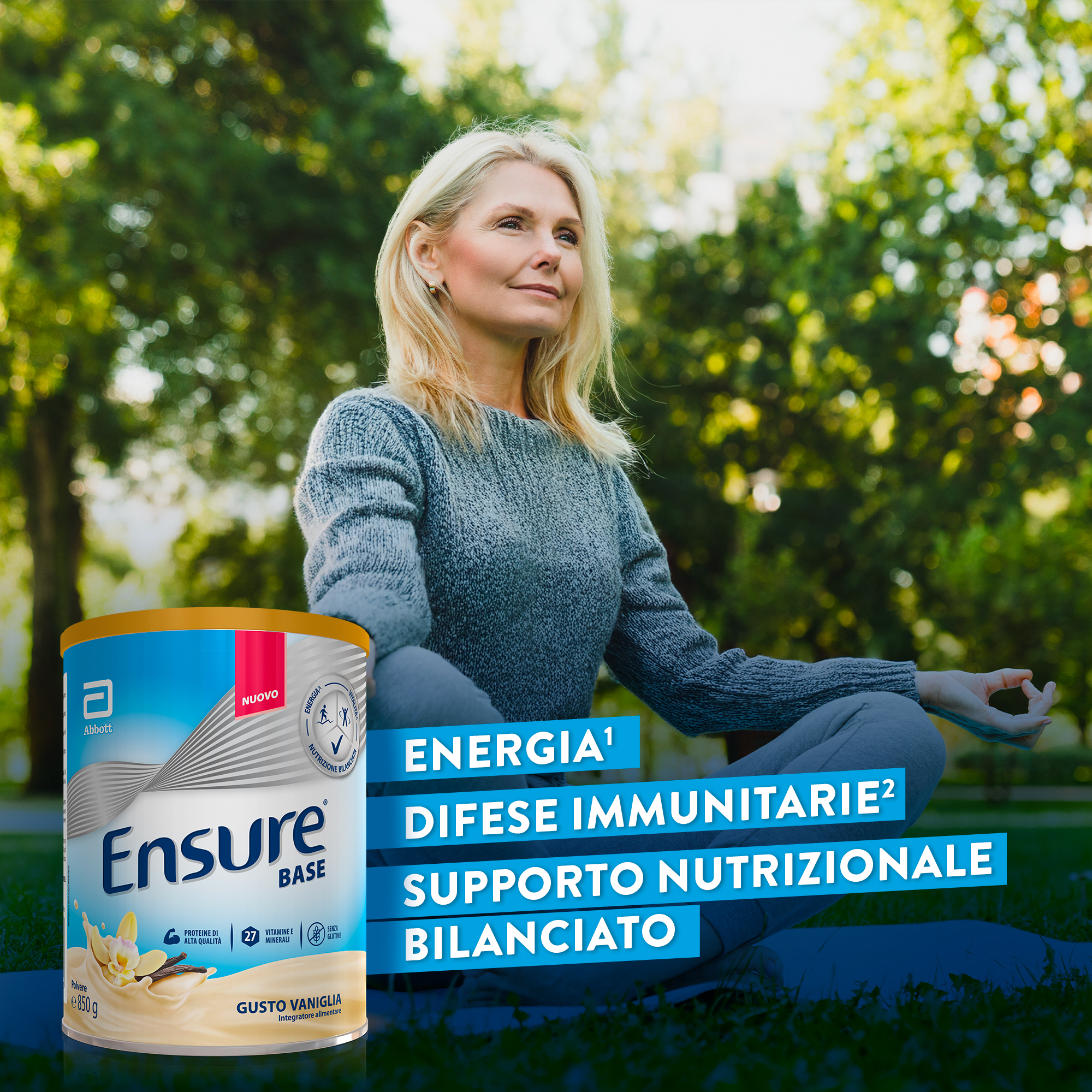 ABBOTT ENSURE BASE: Integratore alimentare che aiuta a sostenere le difese immunitarie e a contrastare stanchezza e affaticamento  - GUSTO VANIGLIA 850 gr 