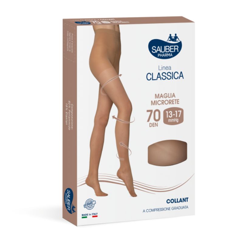 Sauber Pharma - Linea Classica - Collant Maglia Microrete 70 Den (13-17 mmHg) - Taglia 4 Nero