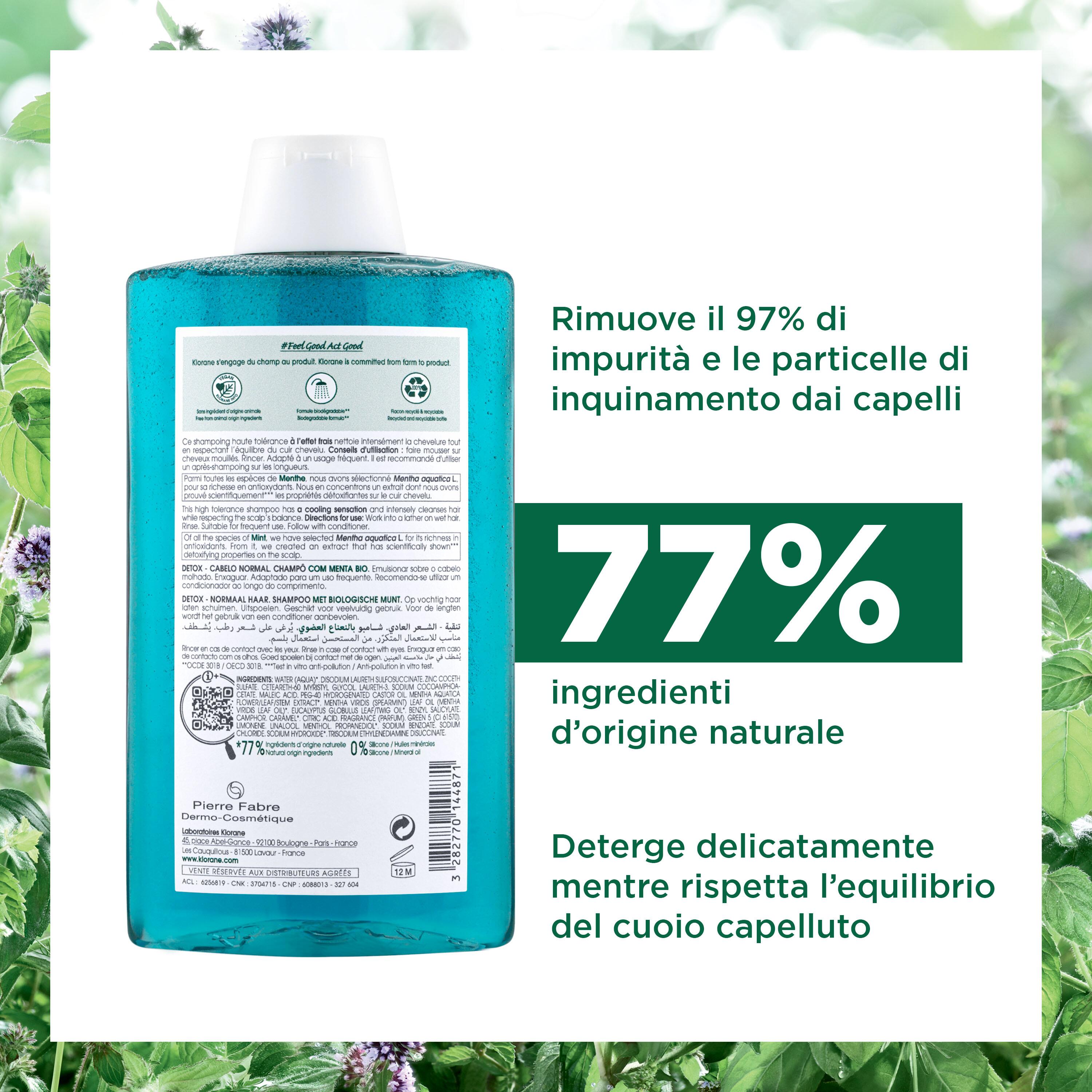 Klorane - Shampoo Rinfrescante & Anti-Inquinamento Alla Menta Bio Per Capelli Normali 400 ml
