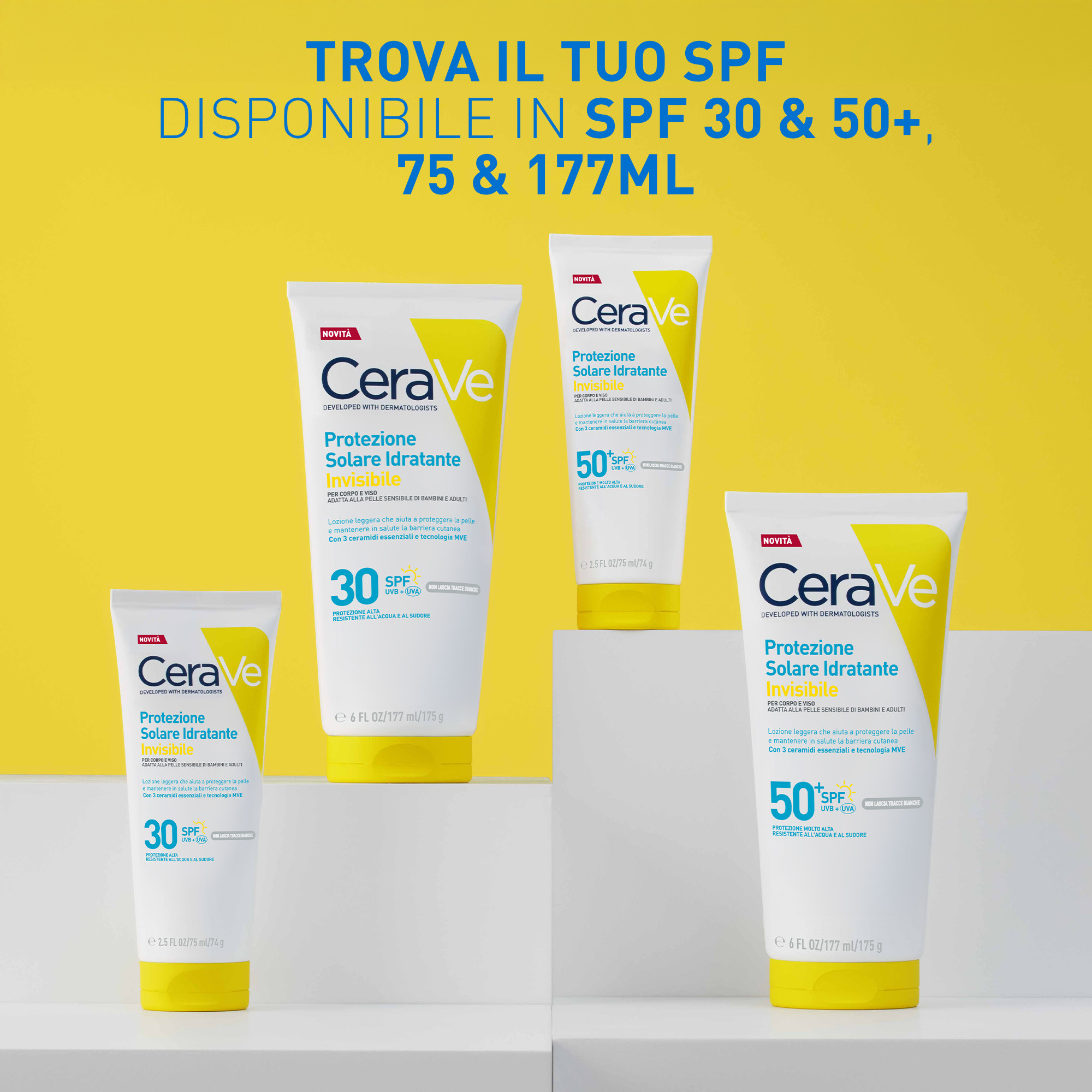 CeraVe Protezione Solare Idratante Invisibile - Crema Solare SPF50+ Viso E Corpo​ 75 ml