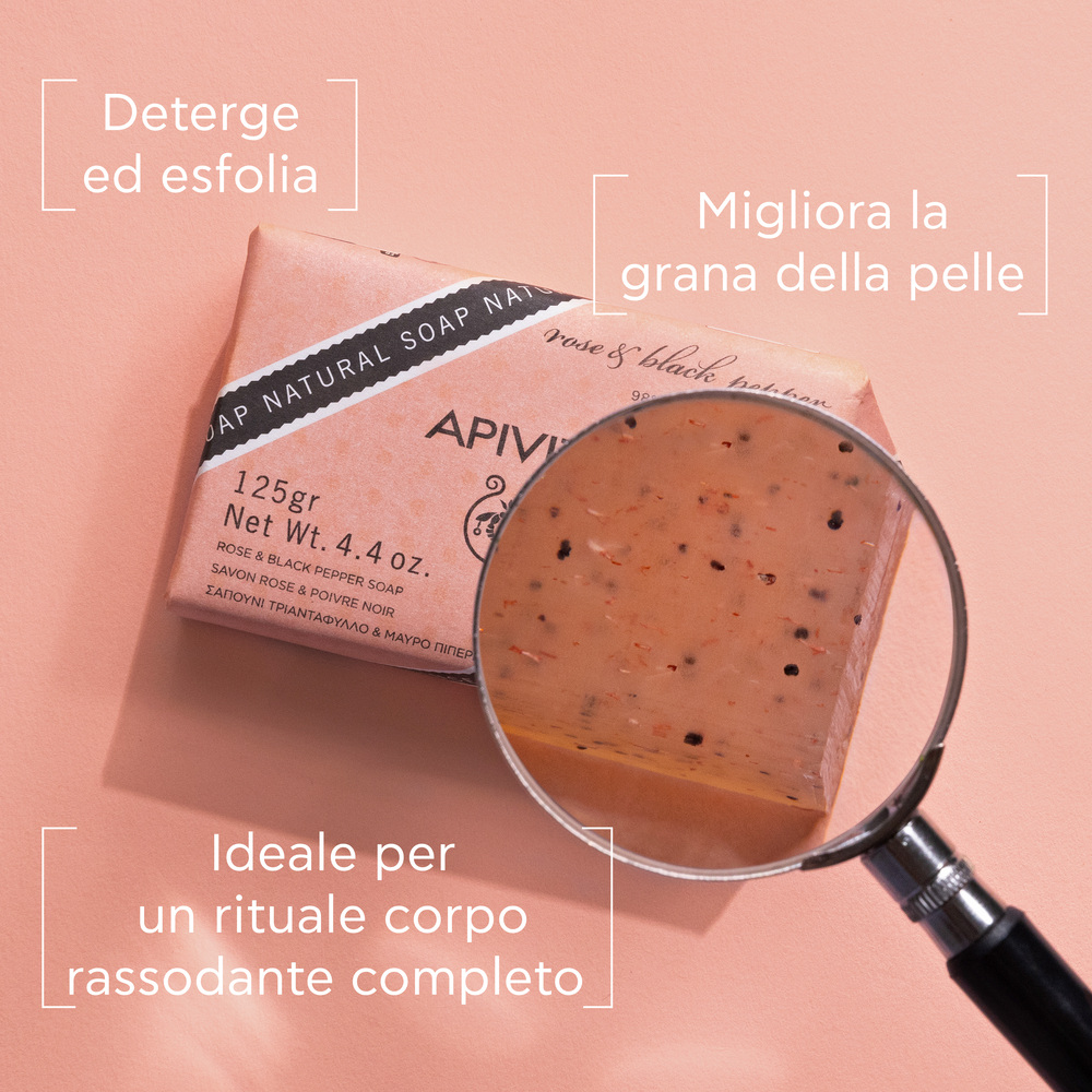 Apivita Natural Soap - Sapone Naturale Solido Con Rosa E Pepe Nero Corpo 125 g