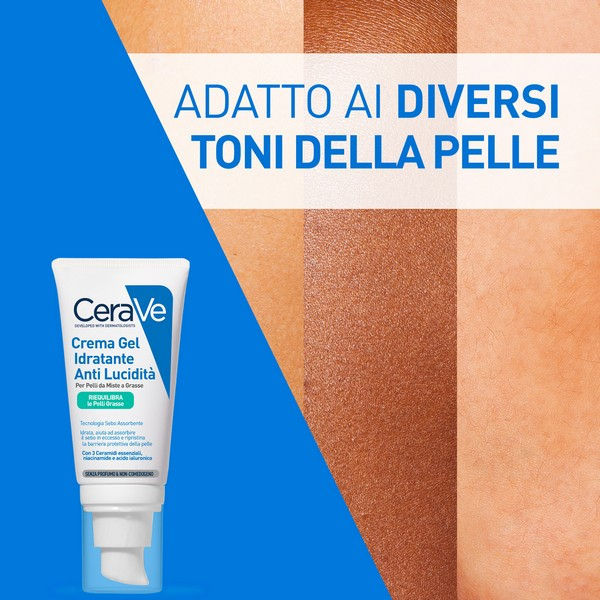 CeraVe Crema Gel Viso Idratante Anti-lucidità, Per Pelli da Miste a Grasse, con Tecnologia Sebo Assorbente, 50ml
