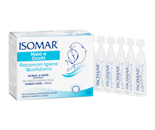 Isomar Naso e Occhi - Acqua di mare isotonica - per l'igiene quotidiana - 24 flaconcini da 5 ml