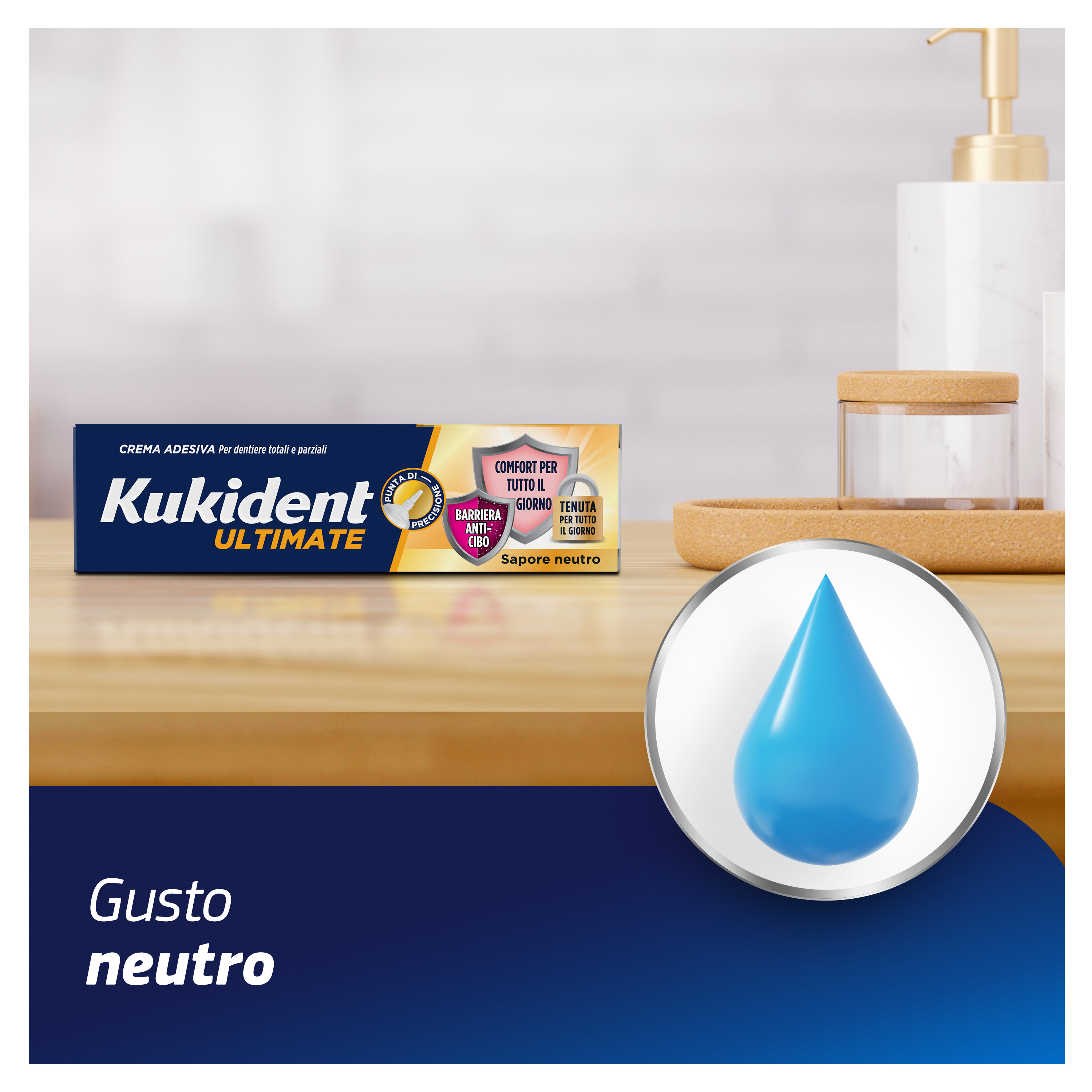 Kukident Ultimate Barriera Anti-cibo. Crema Adesiva Per Dentiere Totali e Parziali. Sapore Neutro 40g