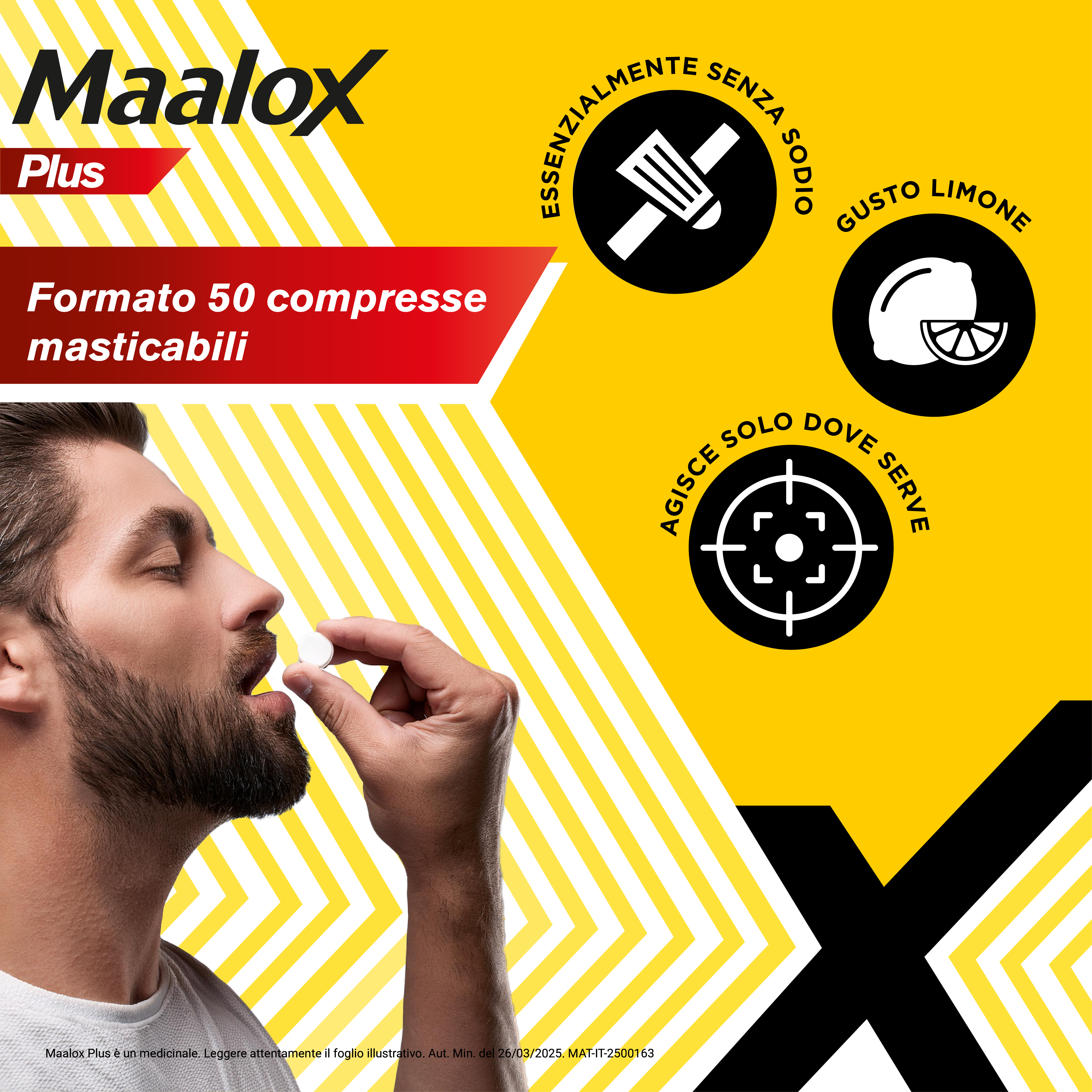 Maalox Plus azione rapida contro bruciore e acidità di stomaco, 50 cpr