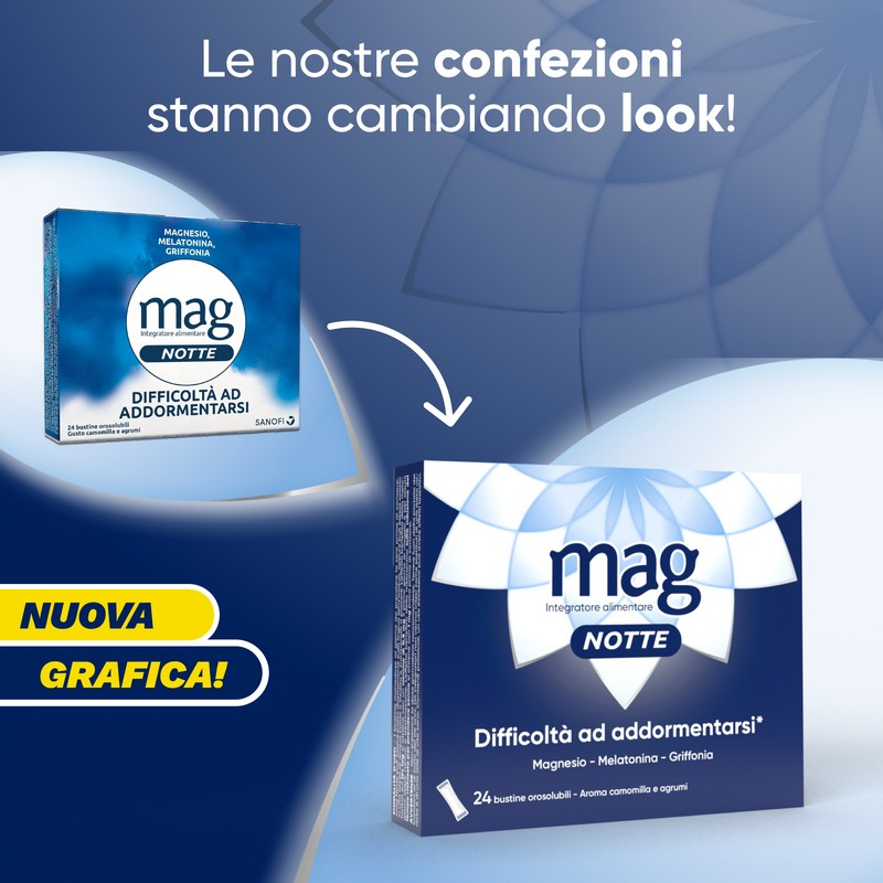 Mag Notte 24 Bustine - Integratore Con Melatonina, Magnesio E Griffonia Per Favorire il Rilassamento E Il Sonno