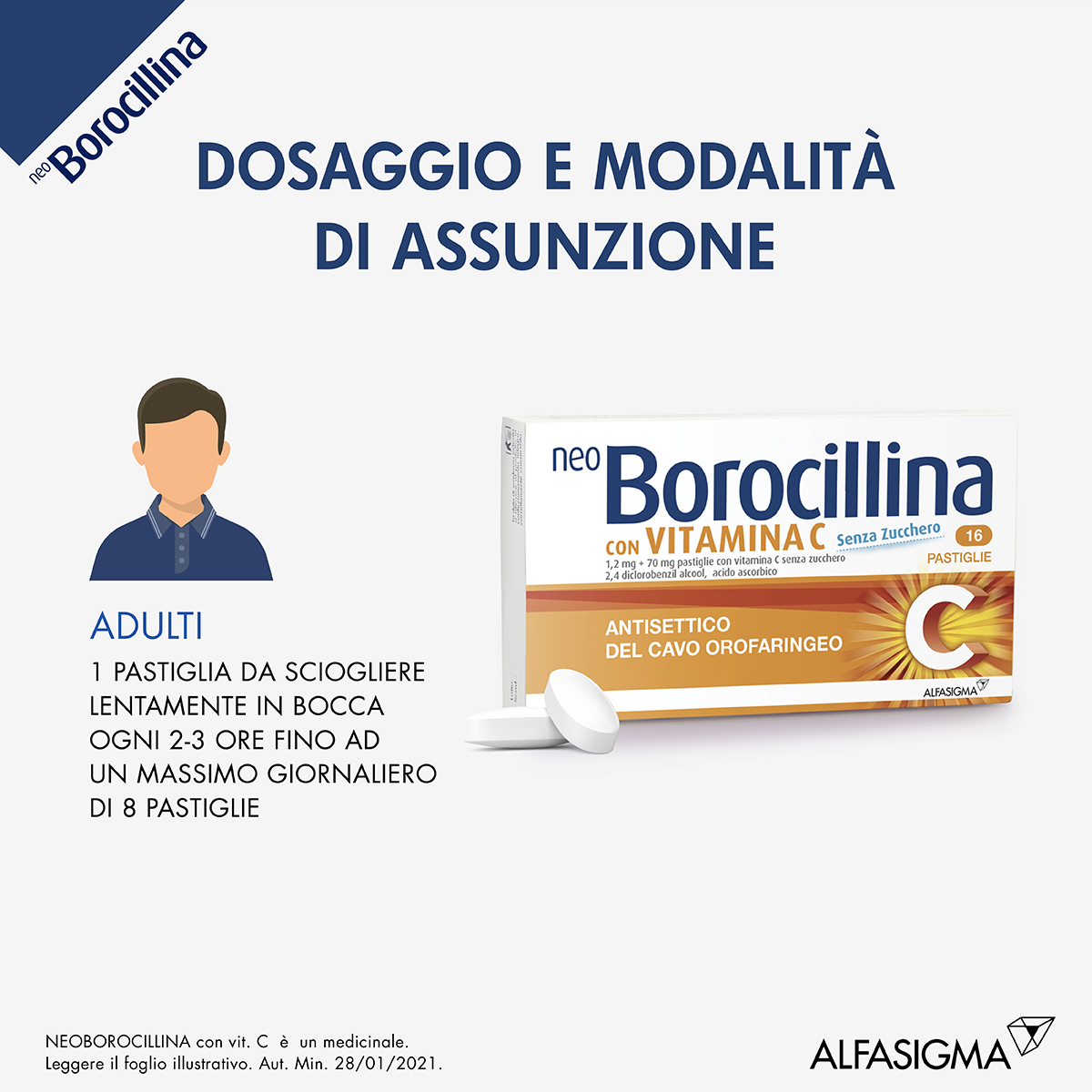 Neoborocillina C Antisettico Orale 16 Pastiglie Senza Zucchero