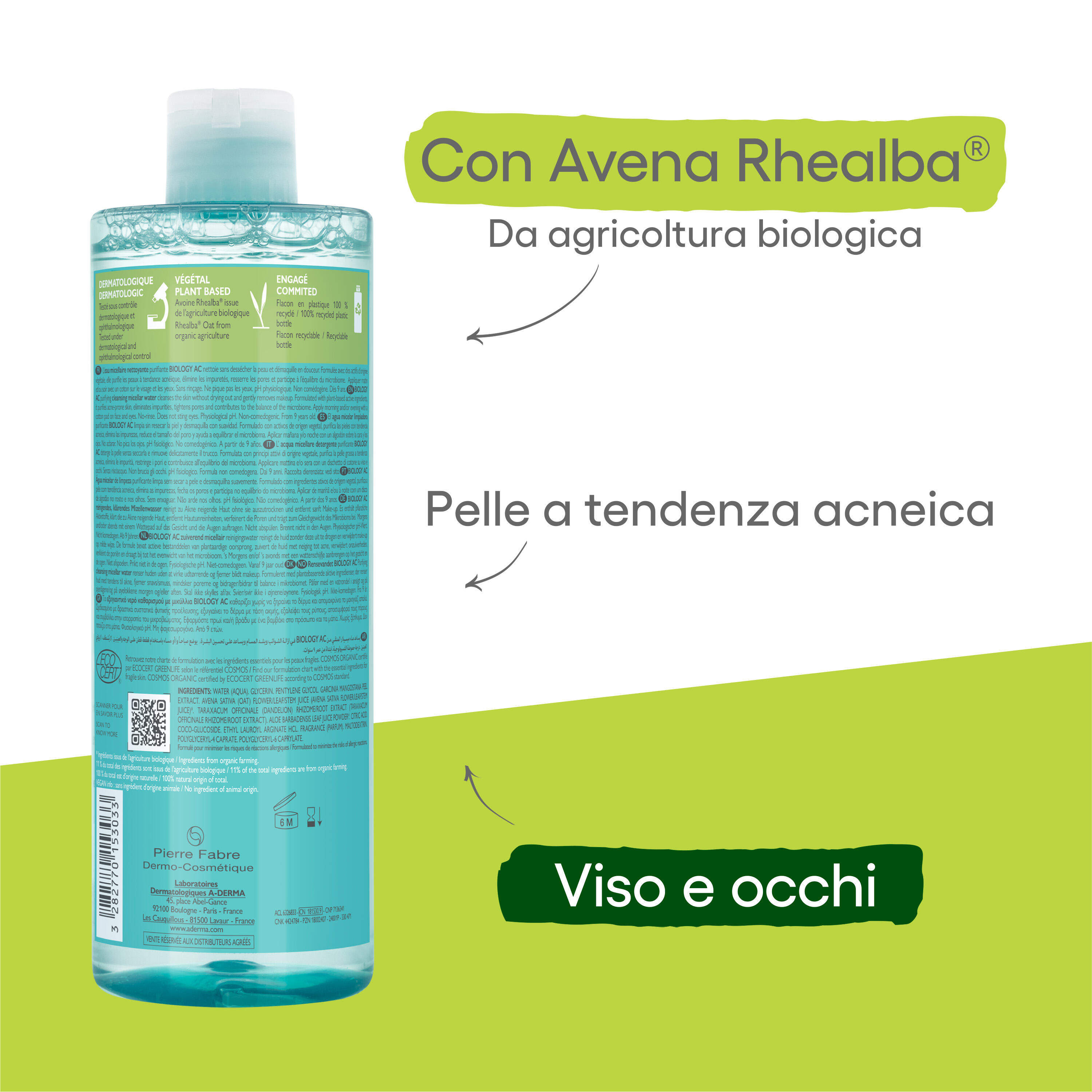 A-Derma - Biology AC Acqua Micellare Detergente Struccante Viso E Occhi 400 ml