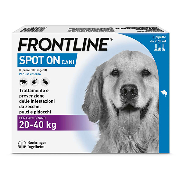 Frontline Spot On Cani x3 Pipette, Antiparassitario per Cani e Cuccioli (20-40Kg), Contro Pulci, Zecche E Pidocchi