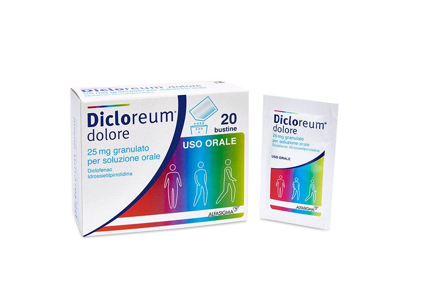 Dicloreum Dolore 25 mg Diclofenac Idrossietilpirrolidina Analgesico 20 Bustine