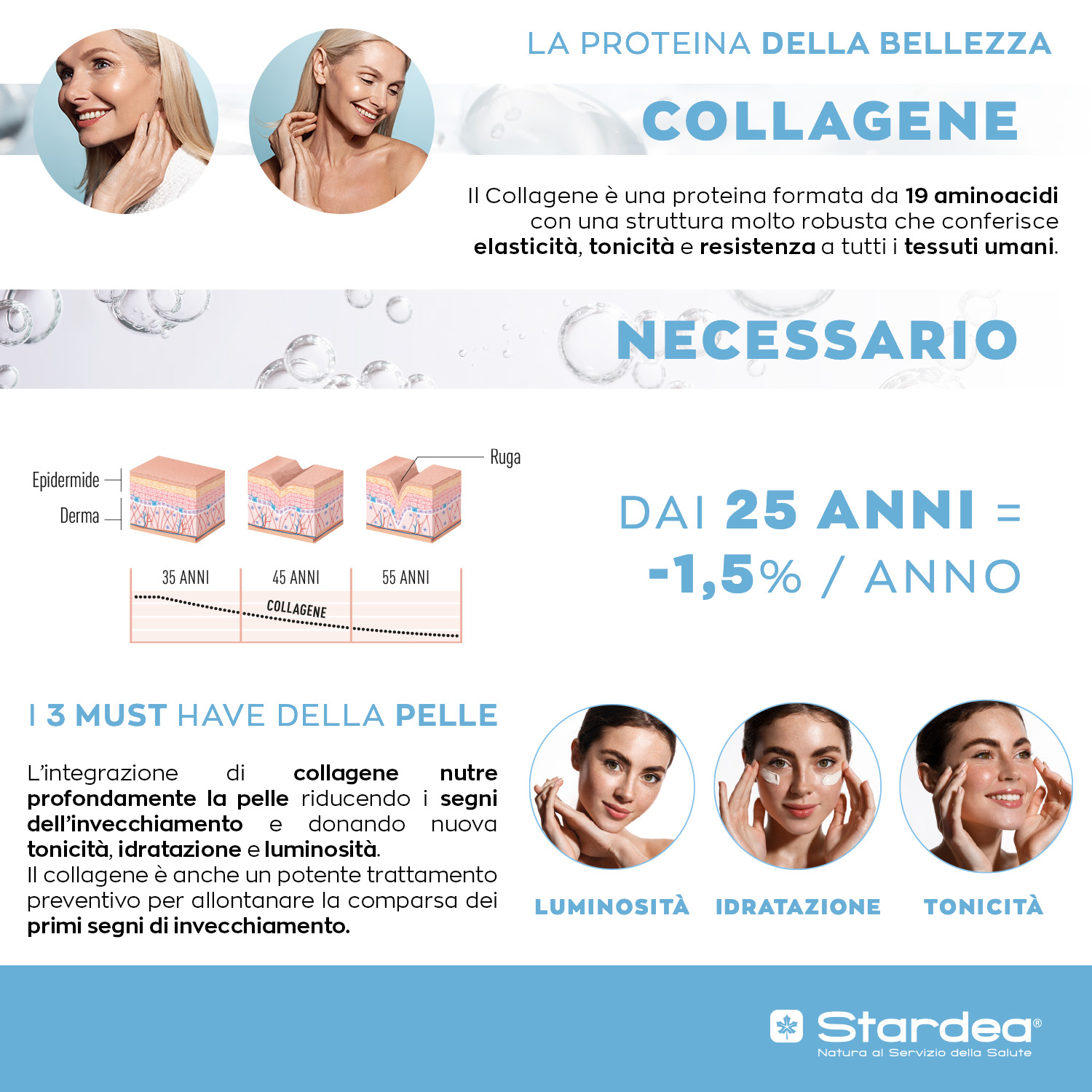 STARDEA COLLAGENE + BELLEZZA SHOT DA BERE - Integratore da bere a base di 5g di collagene Marino di tipo 1 e Acido Ialuronico - 8 shots da 50 ml