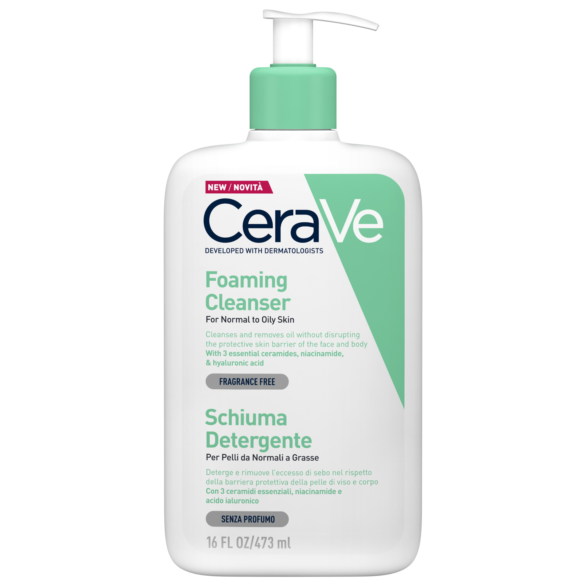 CeraVe - Schiuma Detergente Seboregolatrice Viso E Corpo Per Pelli Normali E Grasse 473 ml