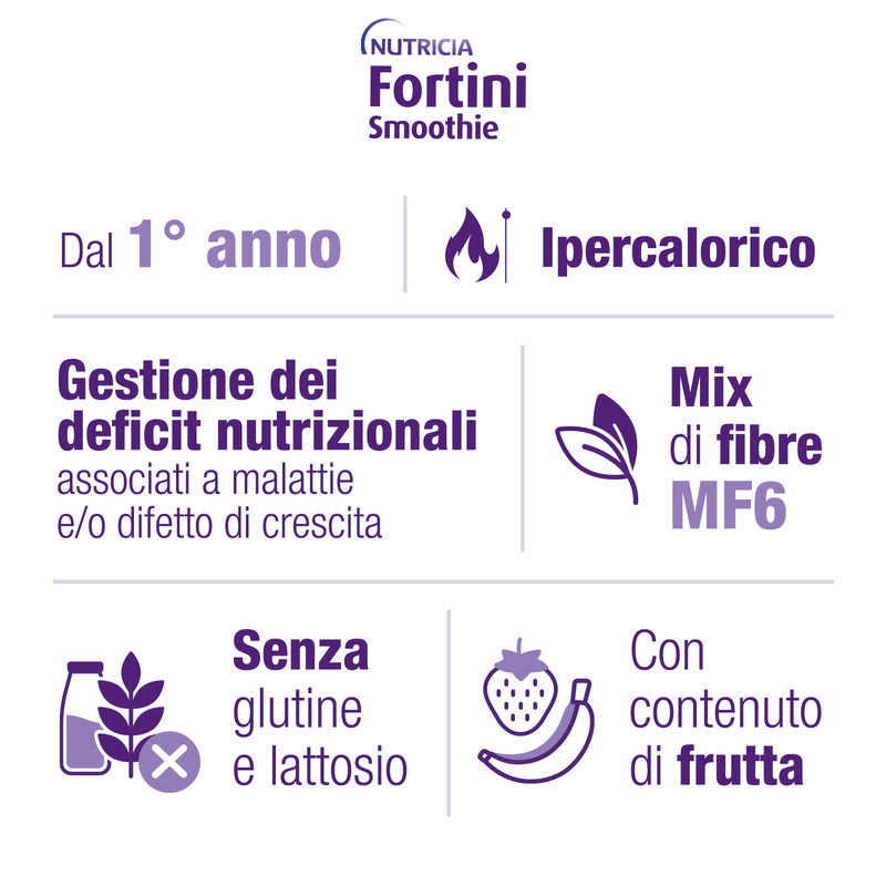 Fortini Smothie Multi Fibre Integratore Nutrizionale Gusto Frutti Rossi 200 ml