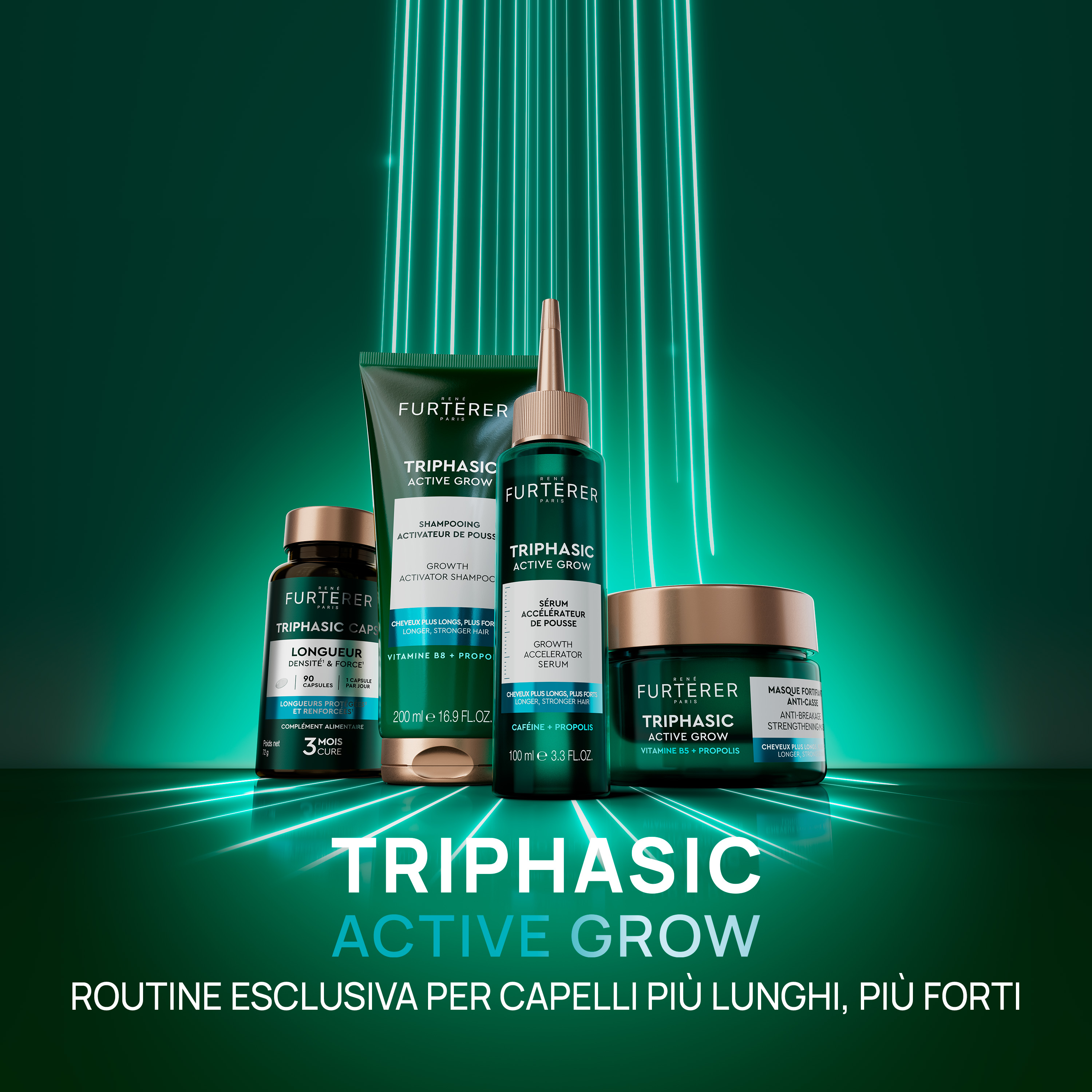 René Furterer Triphasic Active Grow  Siero acceleratore di crescita fisiologica, capelli più forti e lunghi, con cheratina e caffeina, 100 ml 