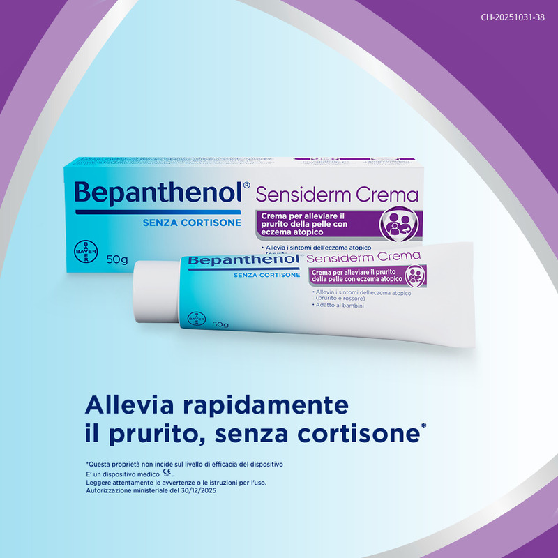 Bepanthenol Sensiderm Crema, per Pelle secca o irritata, Dermatite, Eczema, Reazioni allergiche, con Pantenolo, Senza Cortisone, Allevia Prurito e Arrossamento,  Tubo da 50g