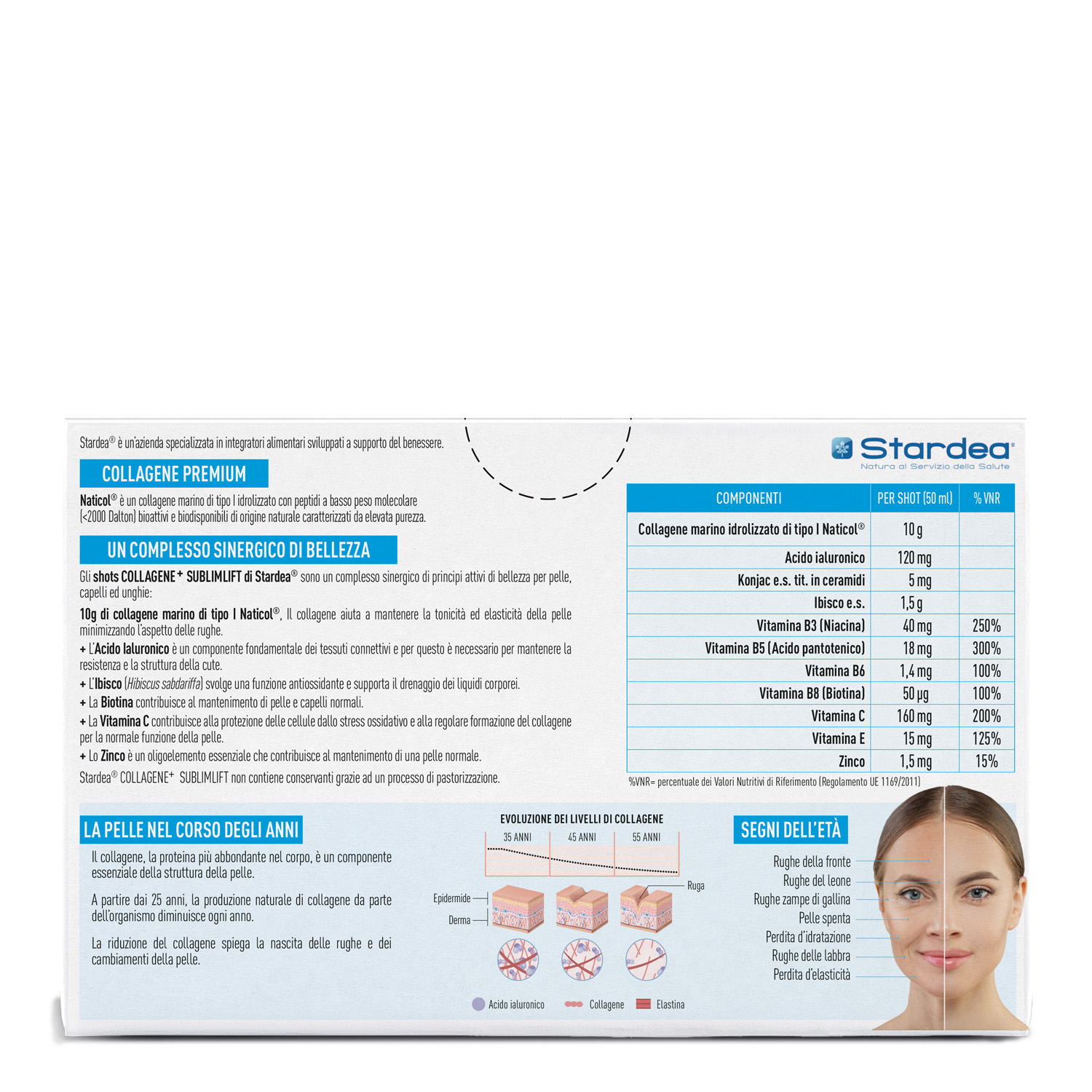 STARDEA COLLAGENE + SUBLIMLIFT SHOT DA BERE - INTEGRATORE ALIMENTARE  a base di 10G di collagene marino DI TIPO 1 E ACIDO IALURONICO PER LA BELLEZZA DELLA PELLE