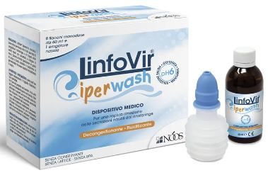 Linfovir Iperwash Soluzione Salina Ipertonica Tamponata 8 Flaconi Da 60ml + 1 Erogatore Nasale