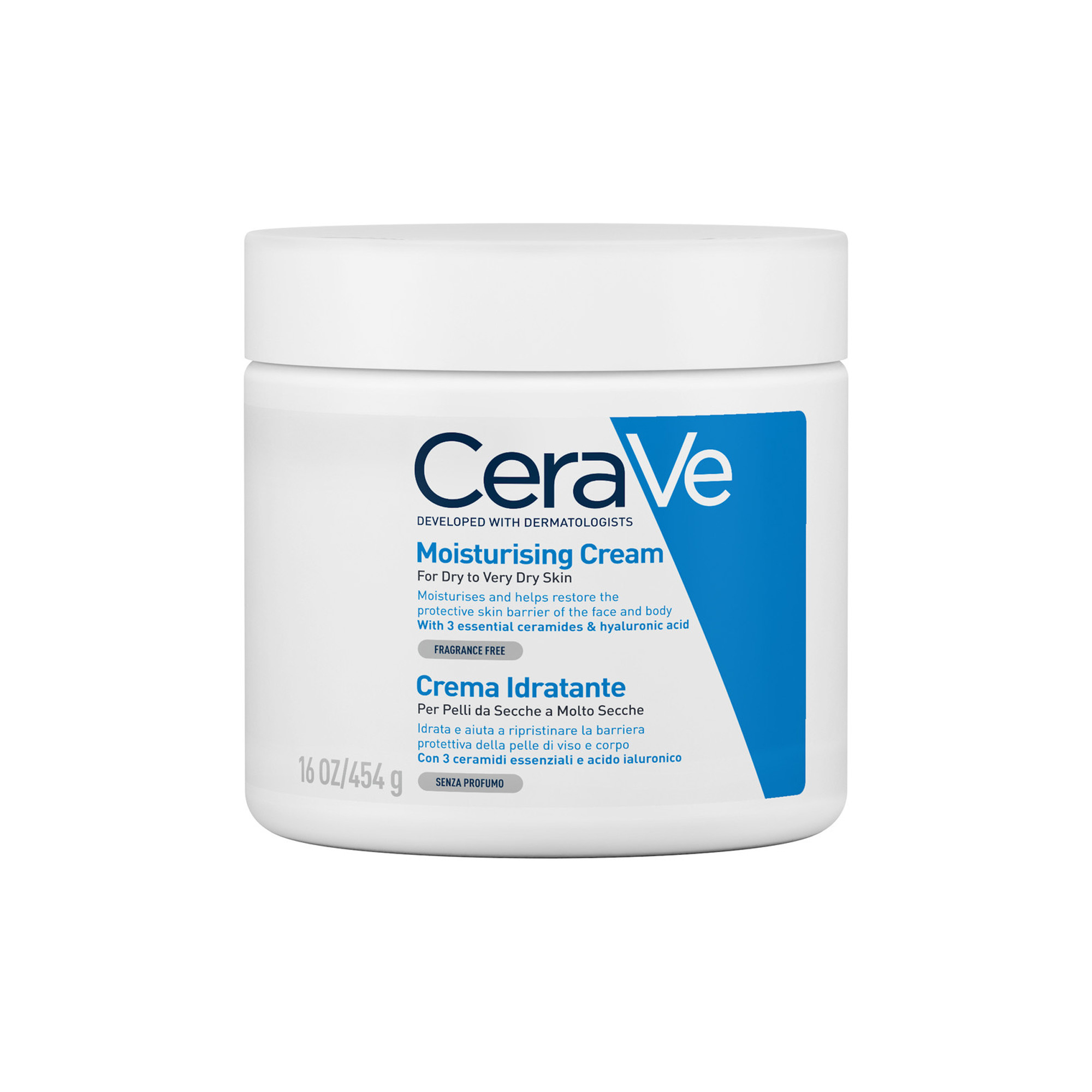 CeraVe Crema Idratante, Per Pelli Da Secche a Molto Secche Per il Corpo e il Viso, 454g