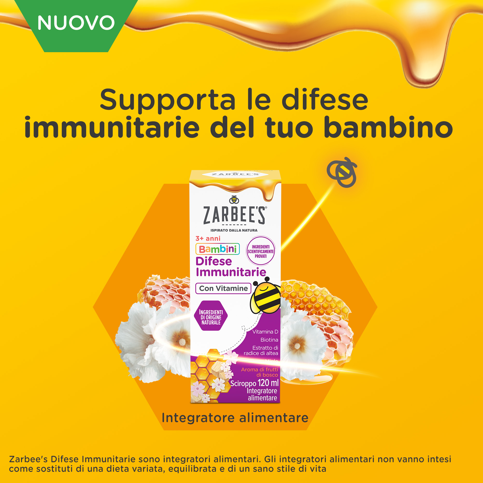 Zarbee's Sciroppo Difese Immunitarie Bambini 120 ml, Integratore alimentare e multivitaminico