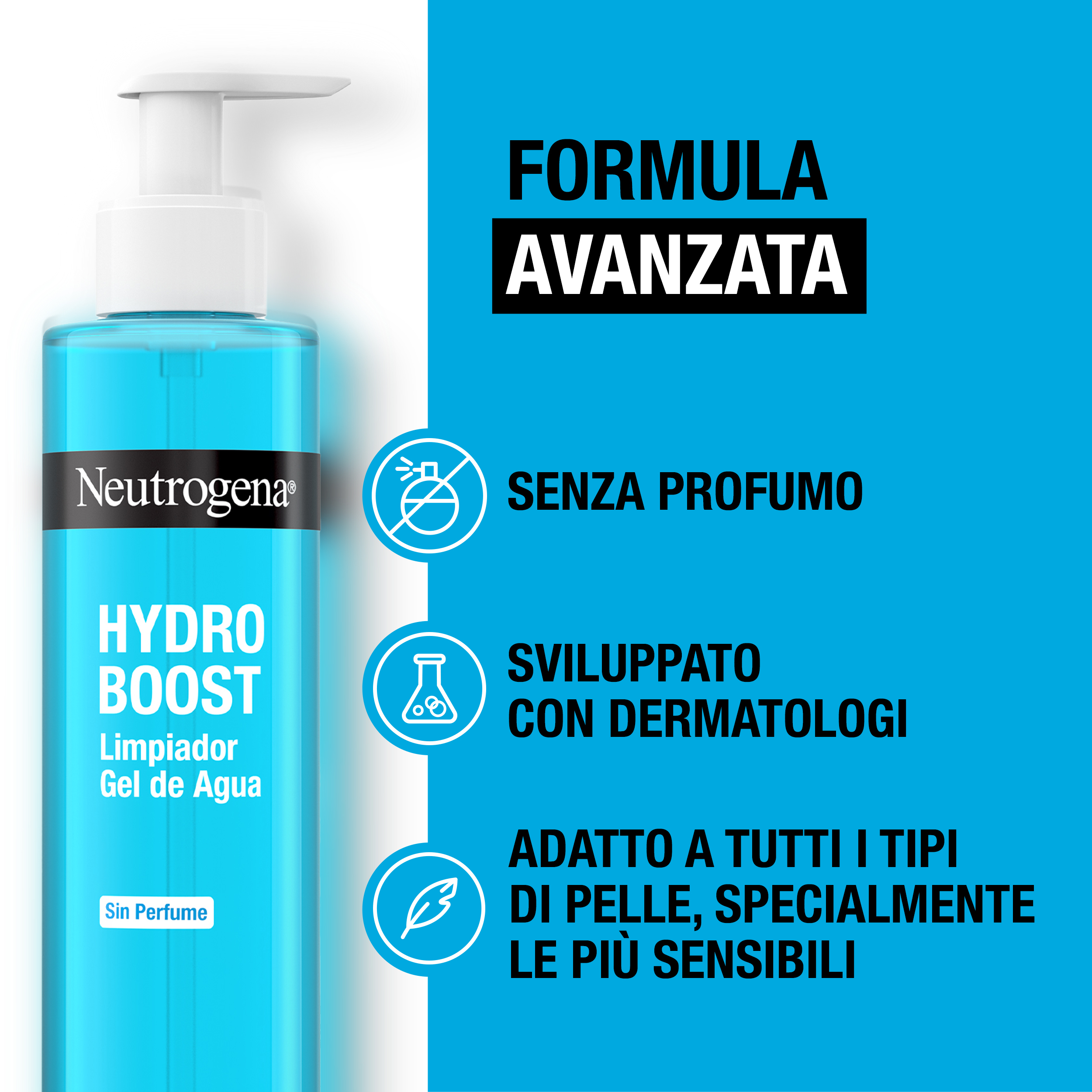Neutrogena Hydro Boost Acqua Gel Detergente Senza Profumo 200 ml, Detergente schiumogeno struccante
