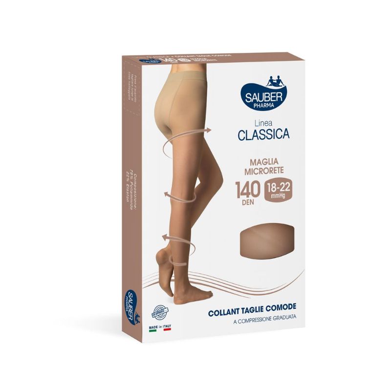 Sauber Pharma - Linea Classica - Collant Taglie Comode Maglia Microrete 140 Den (18-22 mmHg) - Taglia 4 Neutro Beige