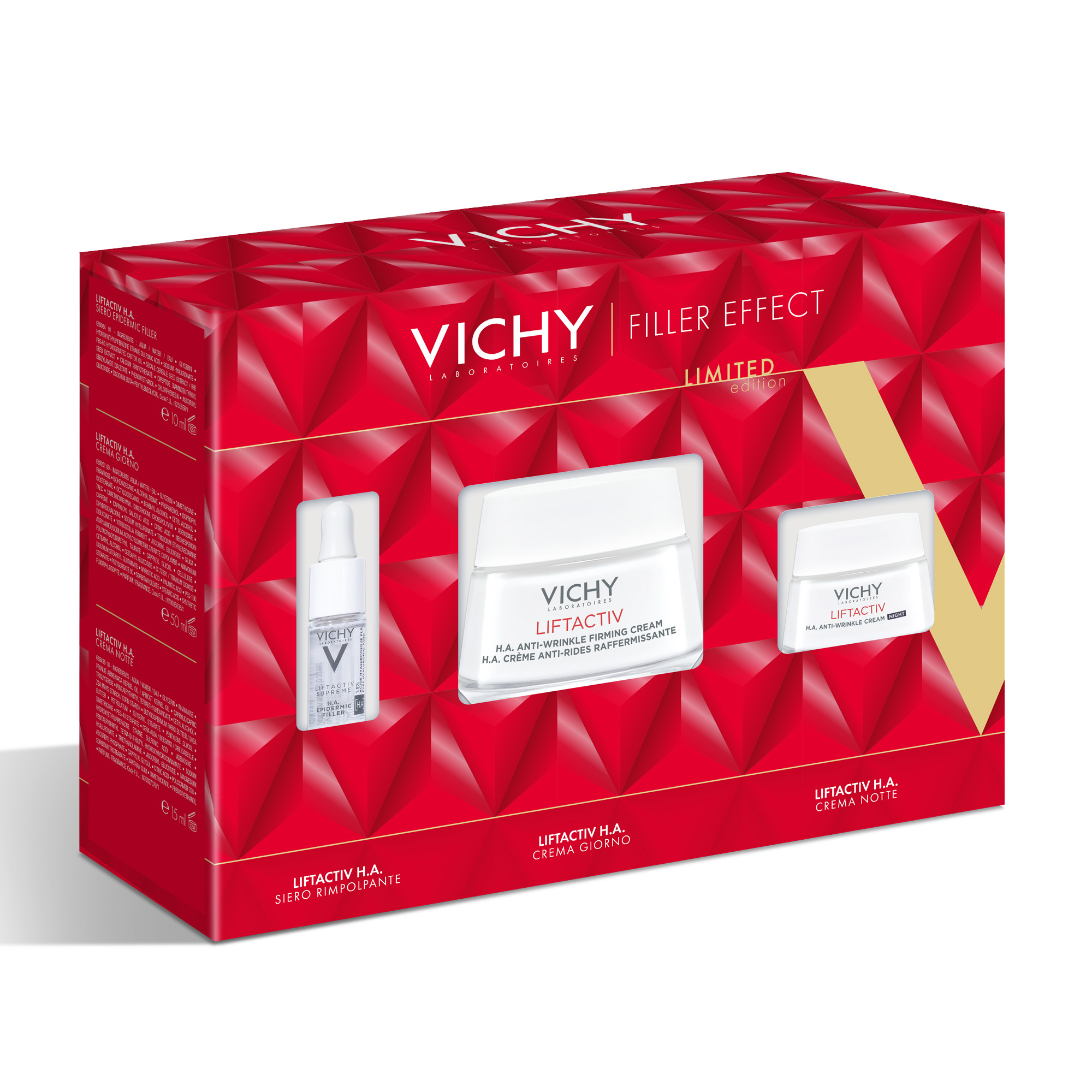 Vichy Cofanetto Regalo per un effetto Filler Anti-Rughe con Liftactiv H.A. Epidermic Filler Siero 10 ml + Liftactiv H.A. Crema Giorno 50 ml + Liftactiv H.A. Crema Notte 15 ml