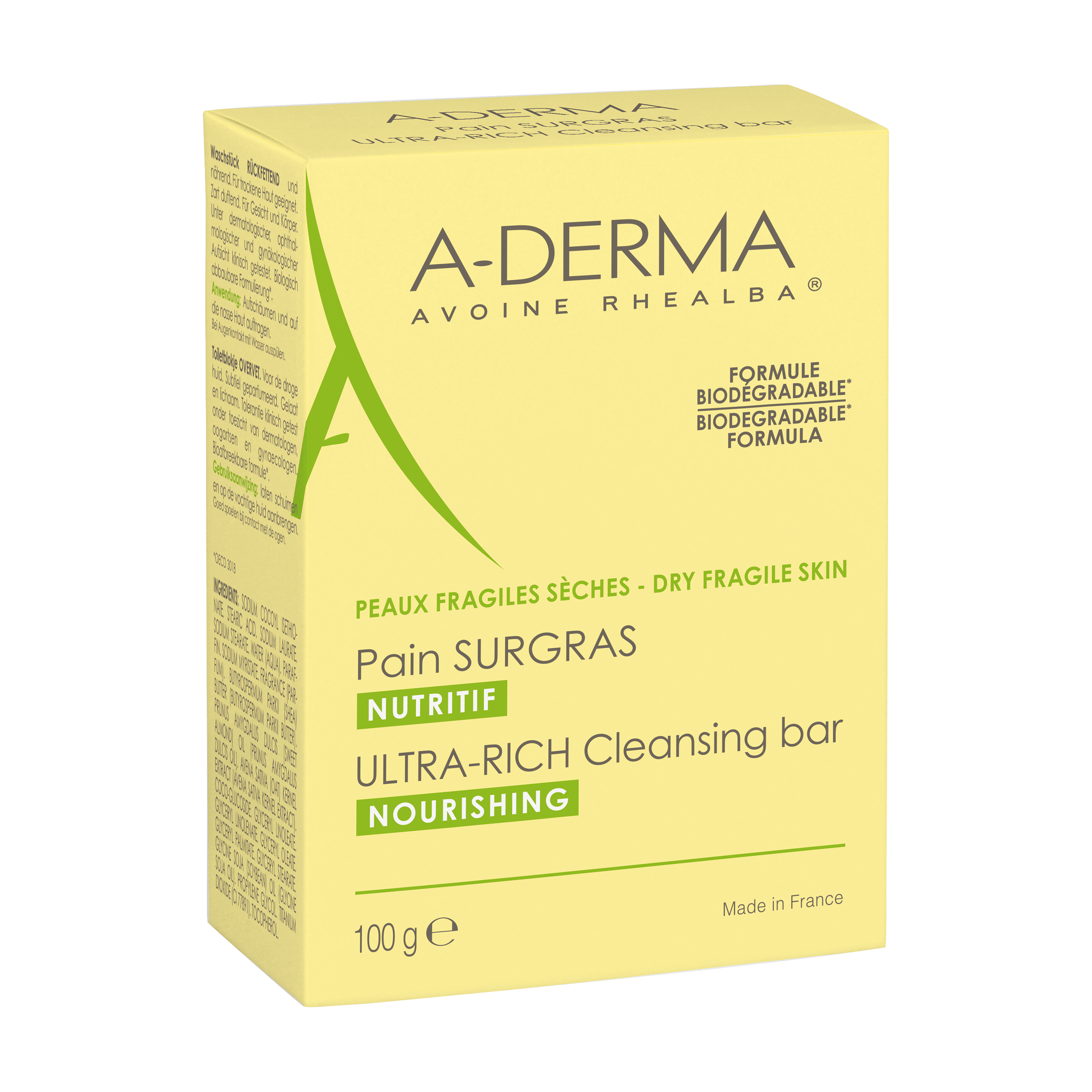 A-Derma Les Indispensables Pane dermatologico Nutriente, Detergente solido, Nutre e deterge, Pelle Secca, 100g