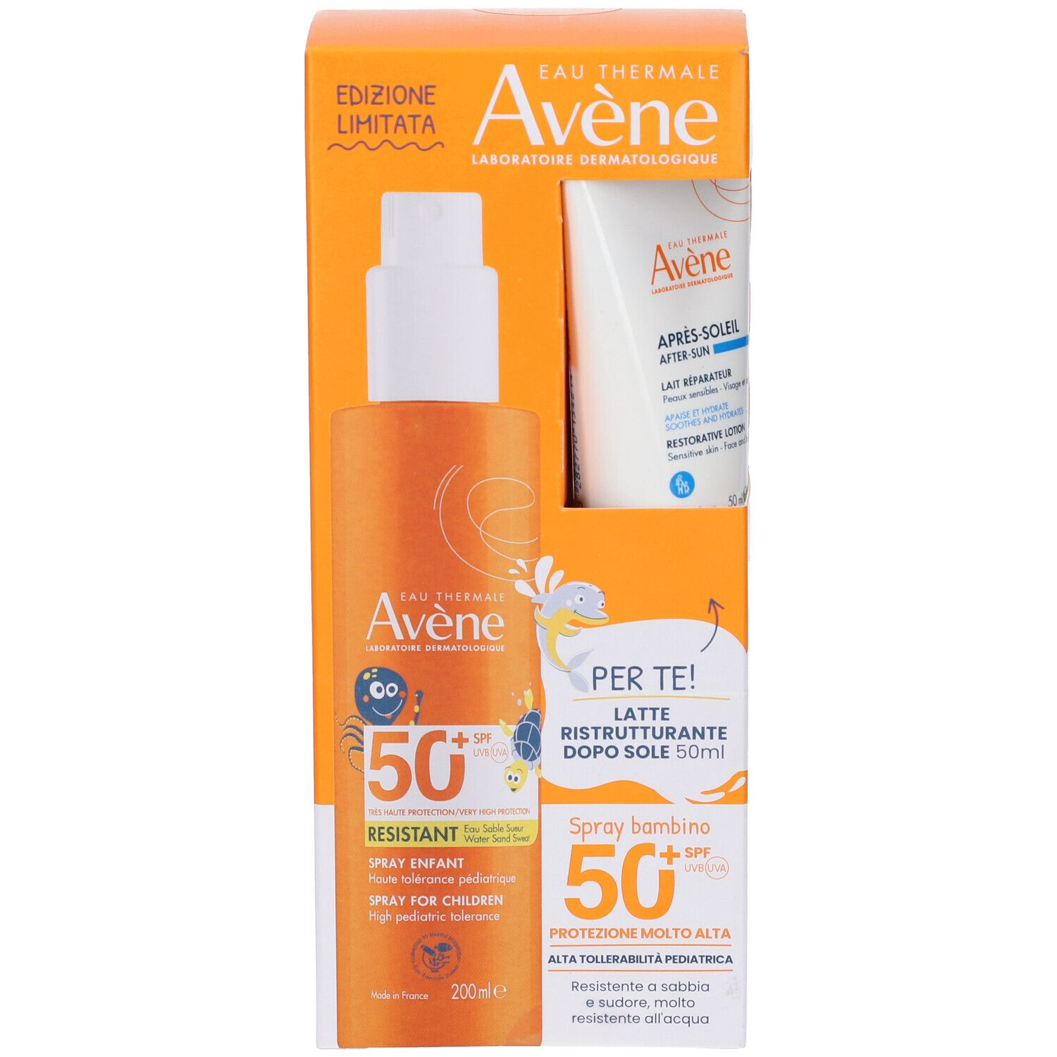 Eau Thermale Avene Solare Spray Bambino SPF50+ + Ristrutturante Doposole