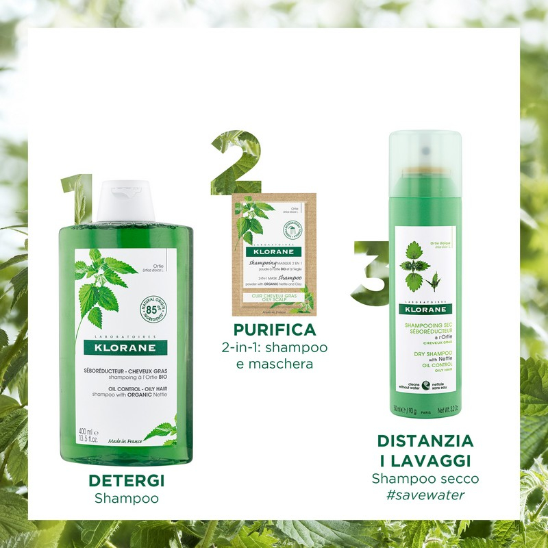 Klorane - Shampoo Seboriduttore all'Ortica purificante ed equilibrante, capelli grassi - 400ml
