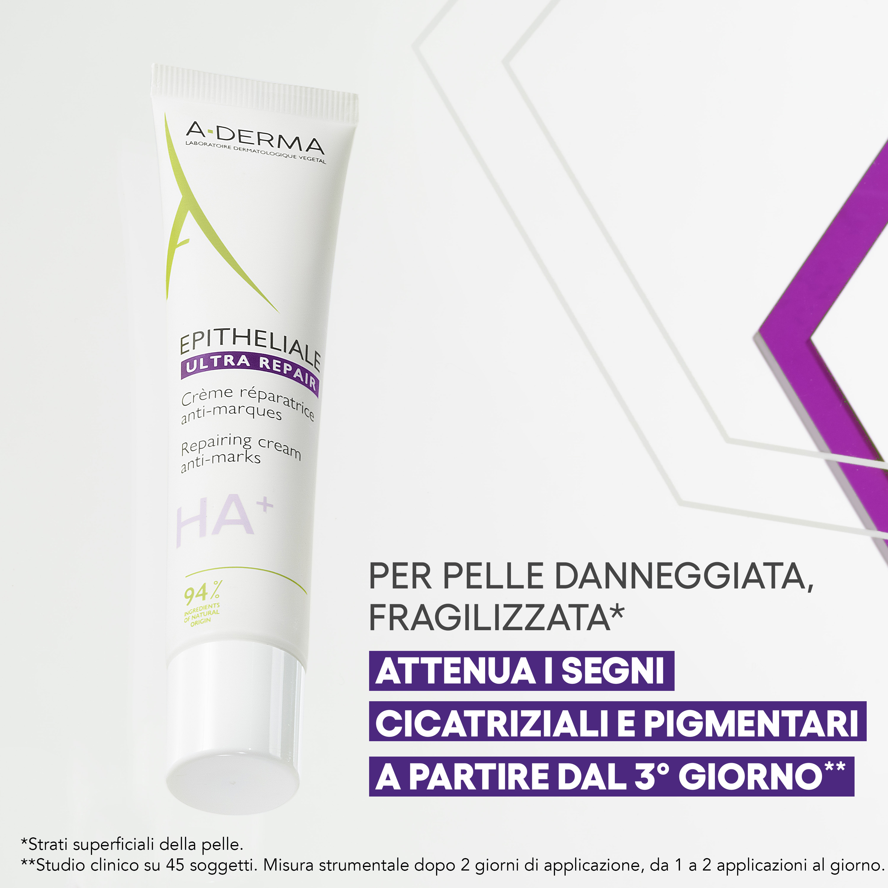 A-Derma Epitheliale Ultra Repair Crema ristrutturante anti-segni residui riparazione cutanea, lesioni cutanee, post-peeling, post laser, acido ialuronico, 40 ml