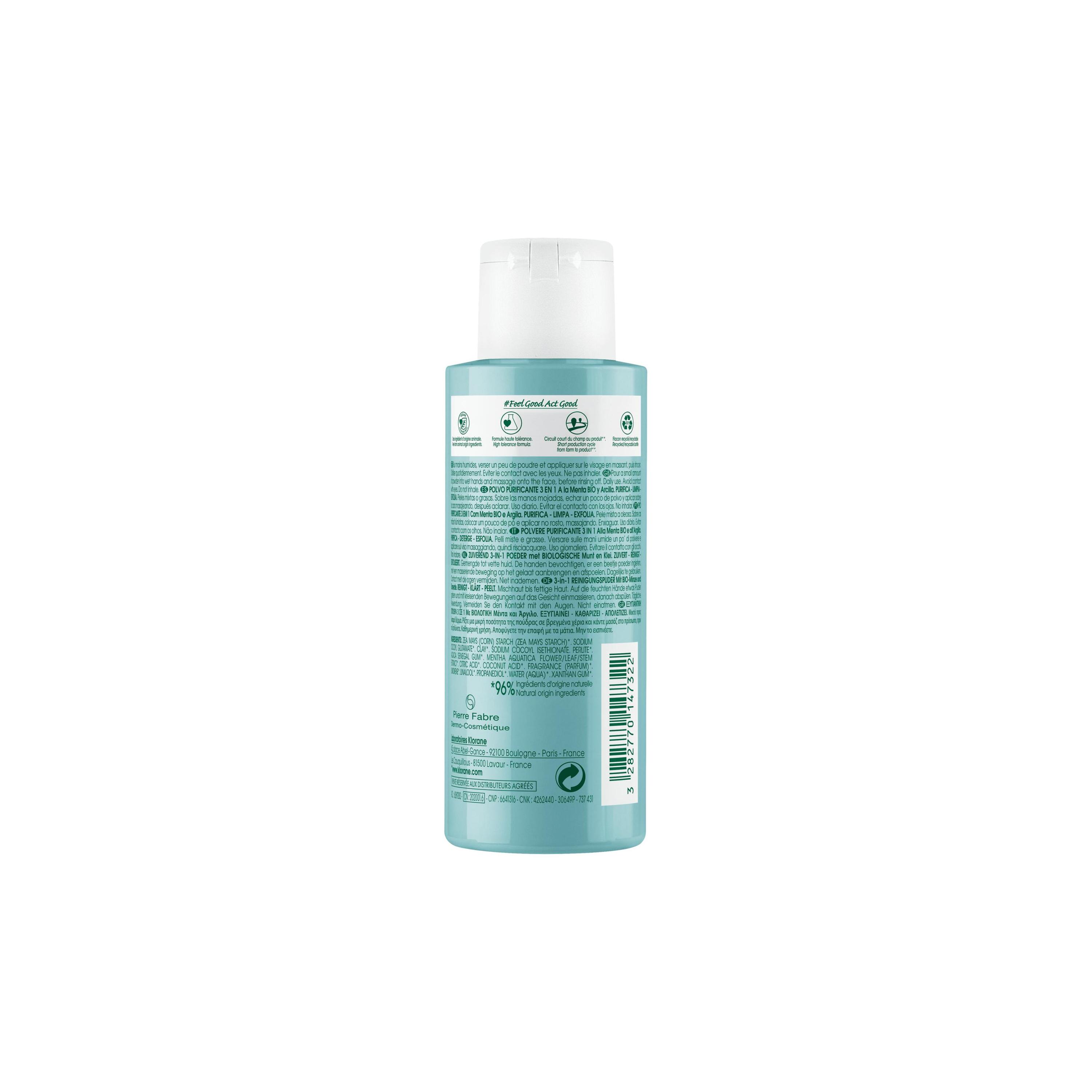 Klorane - Polvere Purificante 3 In 1 Alla Menta Bio E All'Argilla 50 g