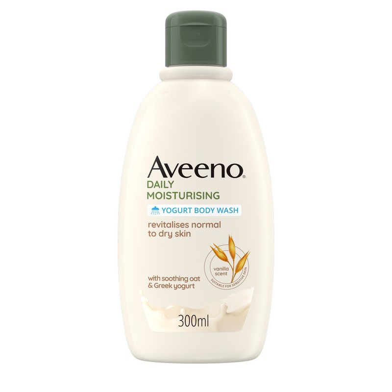 Aveeno Bagnoschiuma Daily Moisturising, Bagnodoccia Idratante per Pelle Secca e Normale Senza Sapone, Yogurt Vaniglia e Avena 300 ml