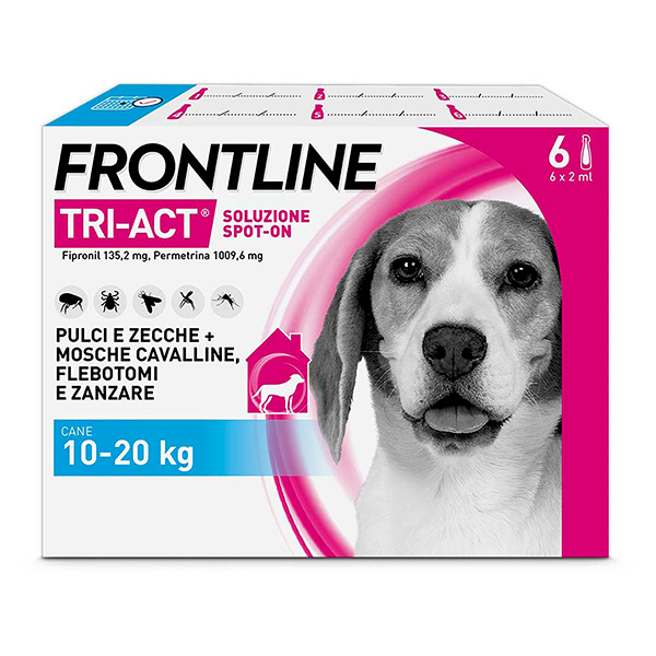 Frontline Tri Act x6 Pipette, Antiparassitario Per Cani e Cuccioli (Taglia M 10-20Kg) Contro Pulci, Zecche, Zanzare, Pappataci e Leishmaniosi