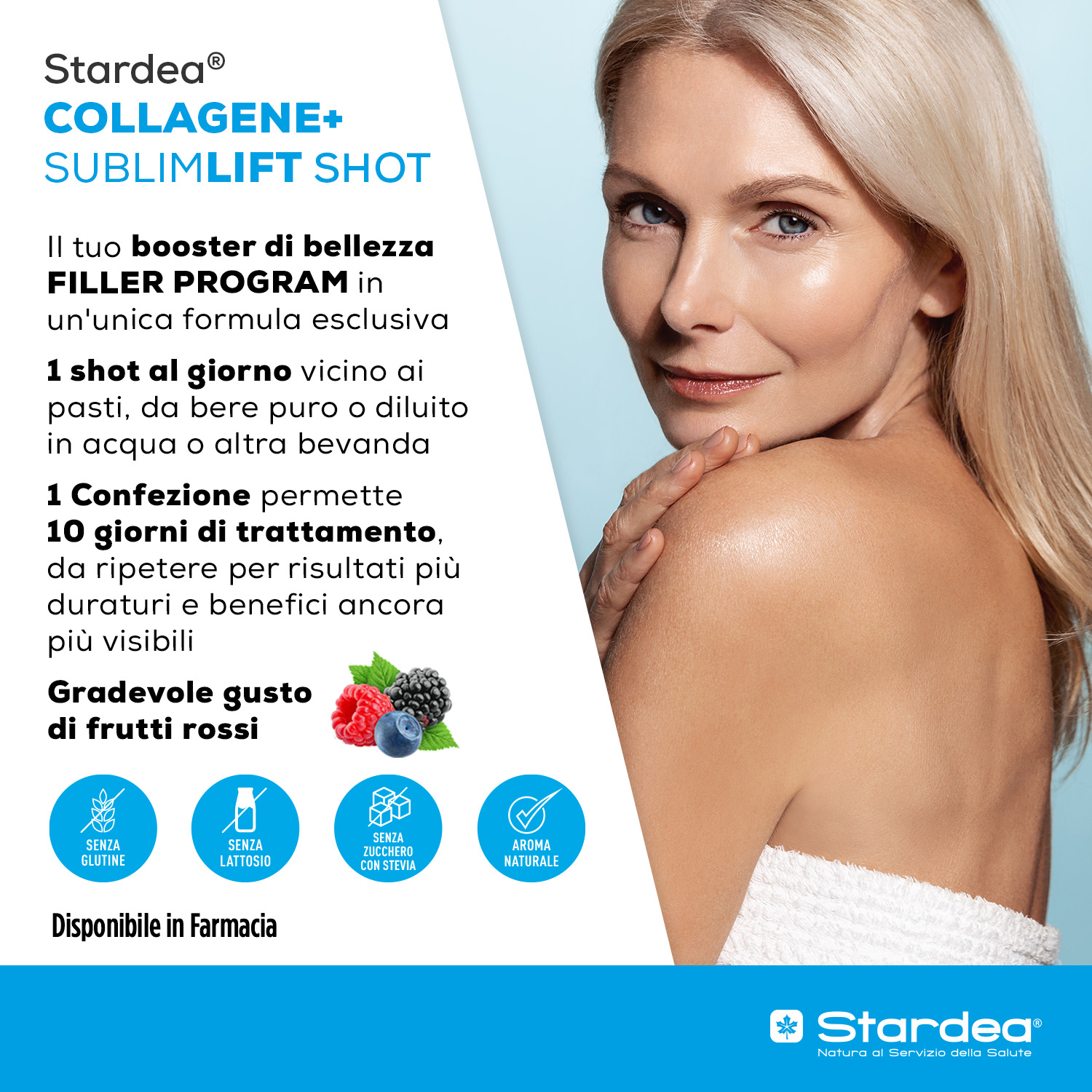 STARDEA COLLAGENE + SUBLIMLIFT SHOT DA BERE - INTEGRATORE ALIMENTARE  a base di 10G di collagene marino DI TIPO 1 E ACIDO IALURONICO PER LA BELLEZZA DELLA PELLE