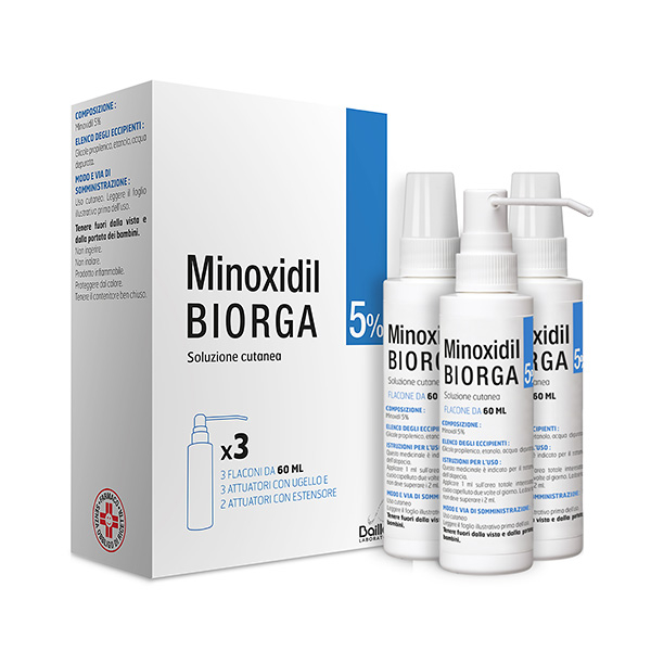 Minoxidil Biorga 5% Soluzione Cutanea - 3 Flaconi 60 mL