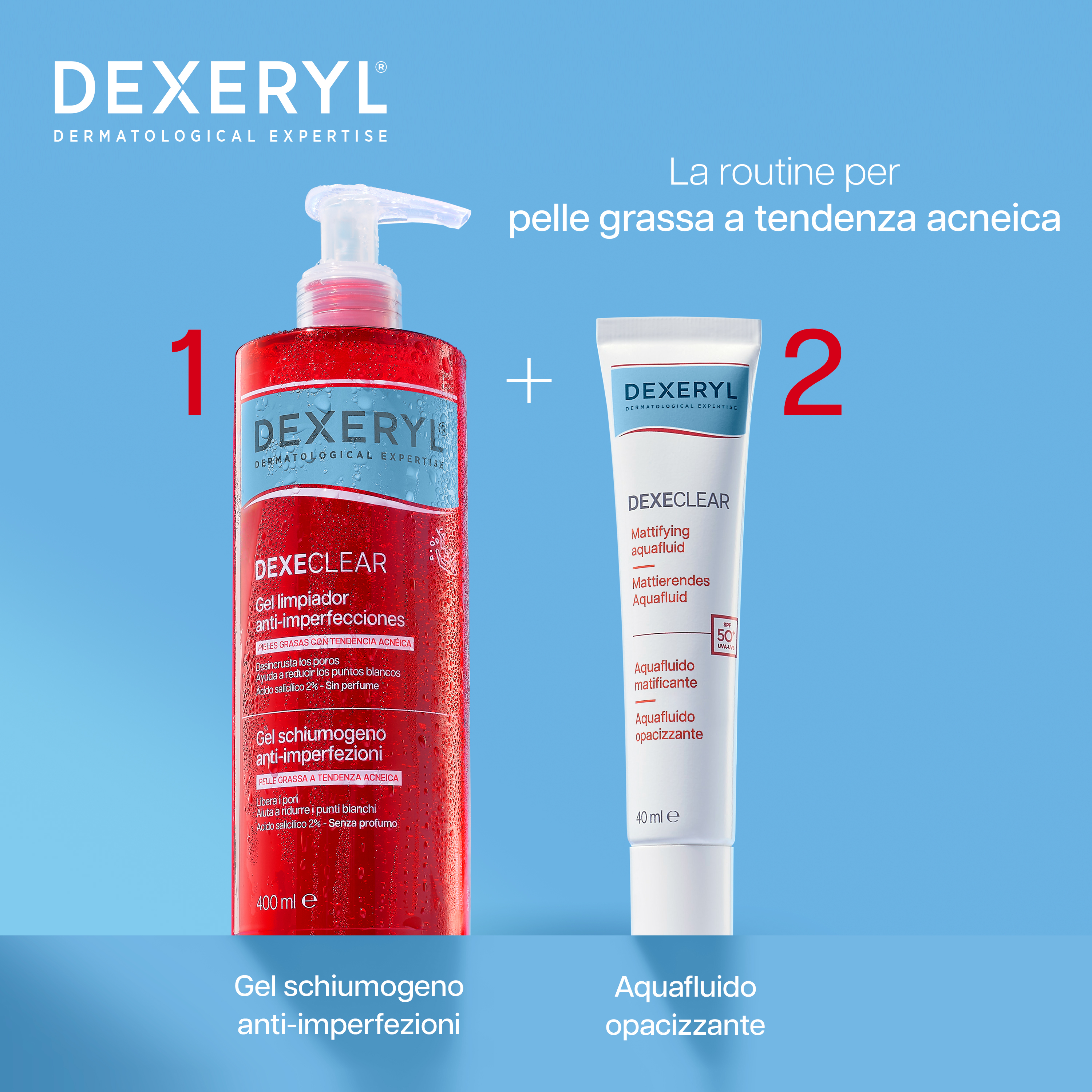 Dexeclear Dexeryl - Acquafluido Opacizzante SPF50+ Per Pelle Grassa 40 ml