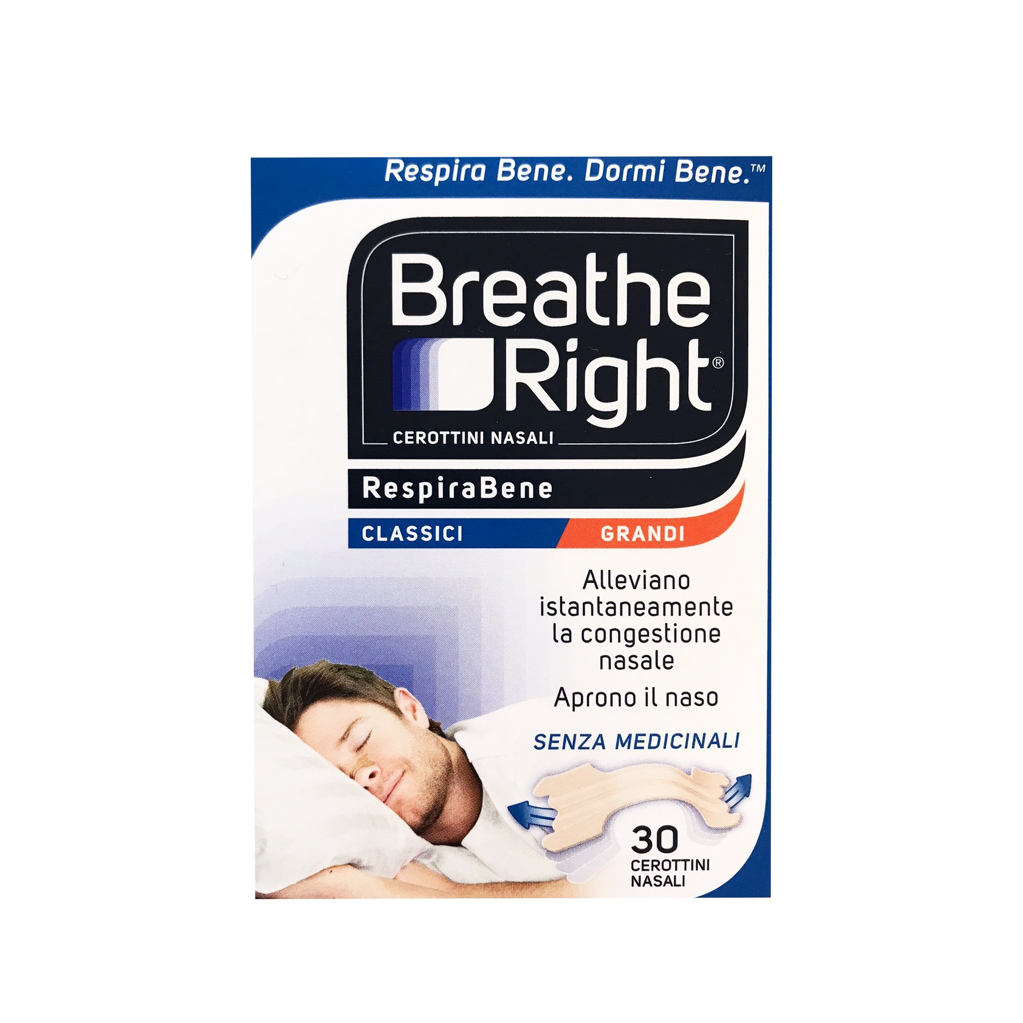 BREATH RIGHT Cerottini Nasali Classici Grandi 30 Pezzi (sostituisce ufficialmente Rinazina RespiraBene)