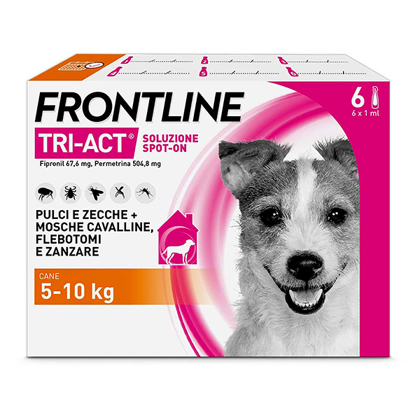Frontline Tri Act x6 Pipette, Antiparassitario Per Cani e Cuccioli (Taglia S 5-10Kg) Contro Pulci, Zecche, Zanzare, Pappataci e Leishmaniosi